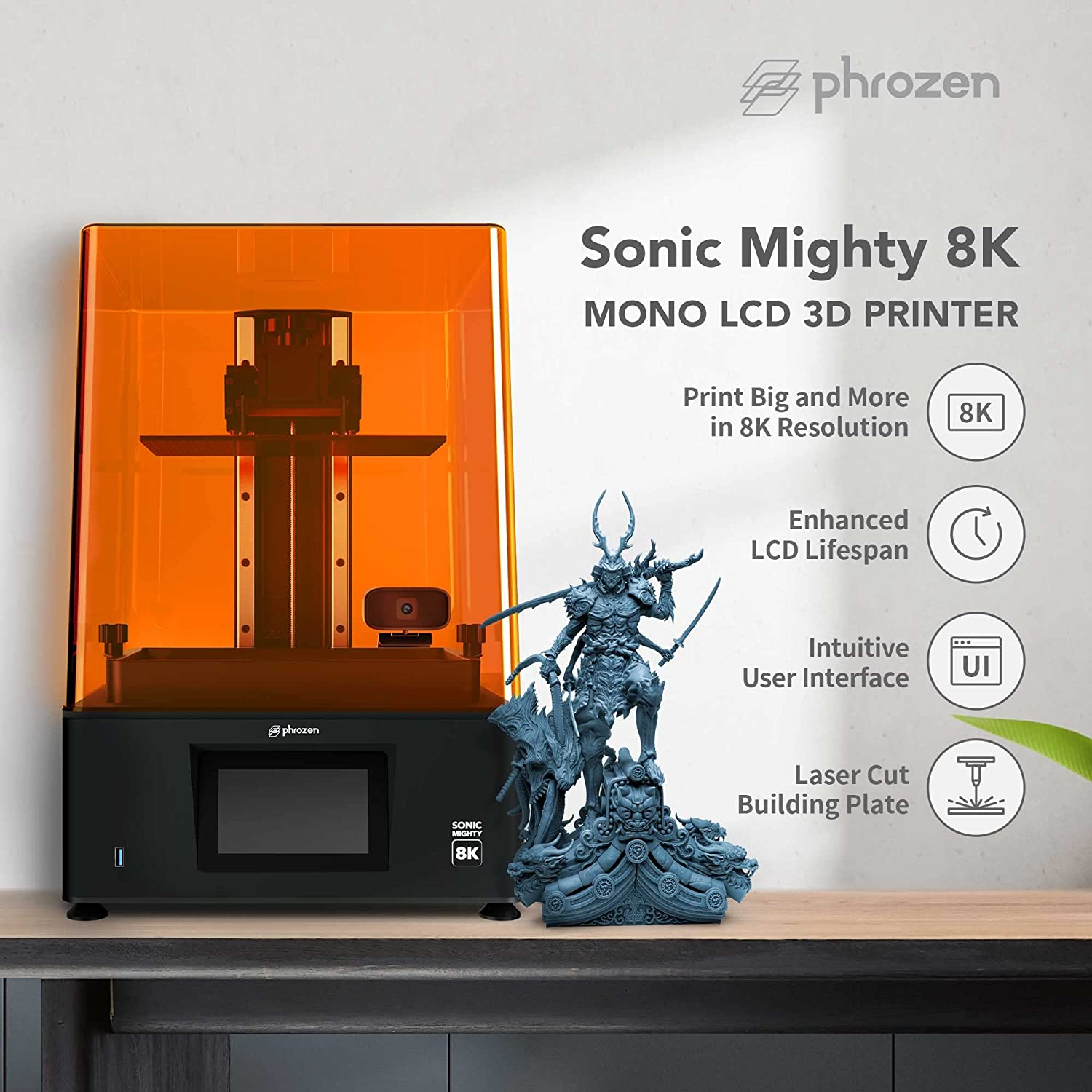 Phrozen Sonic Mighty 8K Resin Printer | 10.1" Desktop 3D Printing Machine | 28&Mu;m High Resolution Mono-Lcd Screen | Suitable for Medium & Small Prints - Printing Volume 21.8X12.3X23.5 Cm