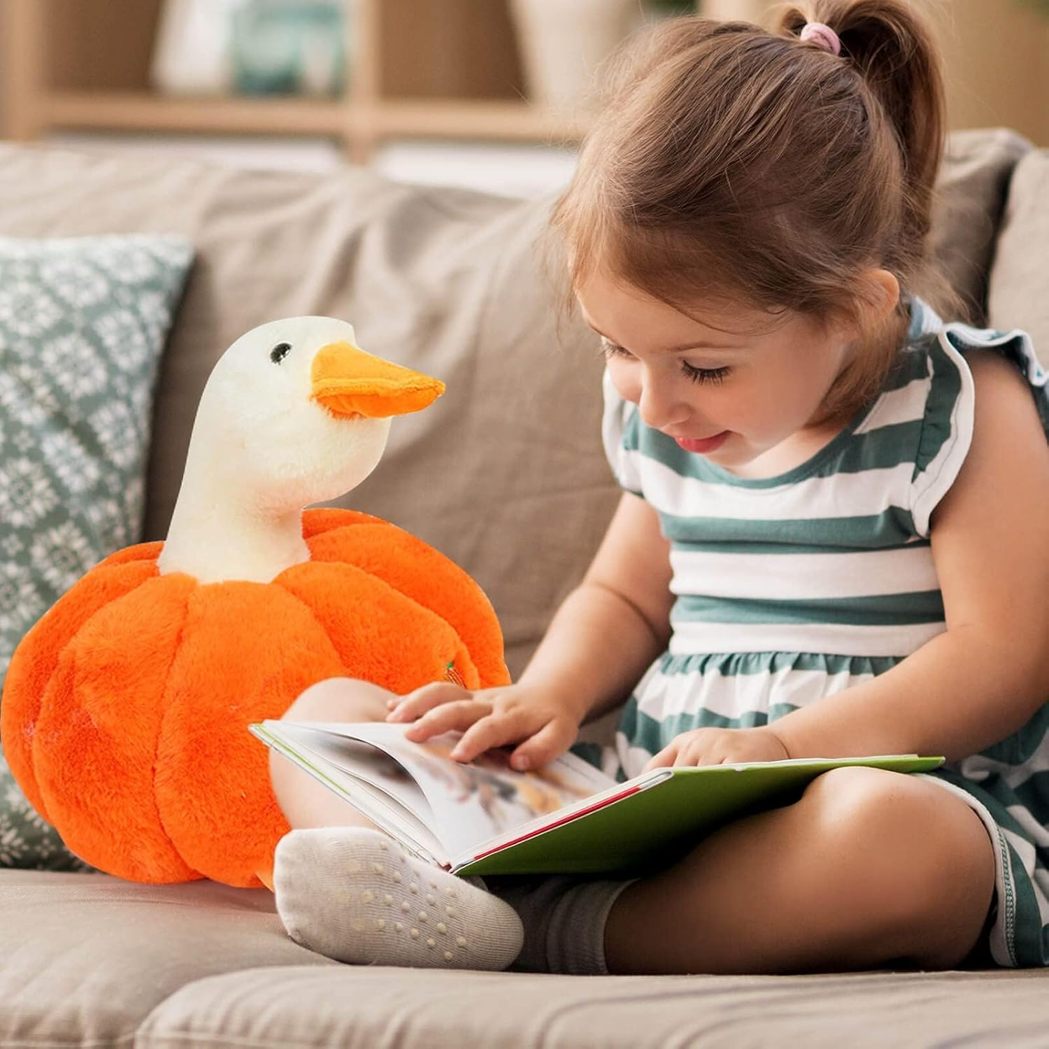 9.8'' Pumpkin Duck Plush Toy Cute Hugging Plush Pillow, Goose Stuffed Animal for Halloween Christmas Birthday Parties Decorate and Gifts image number 6