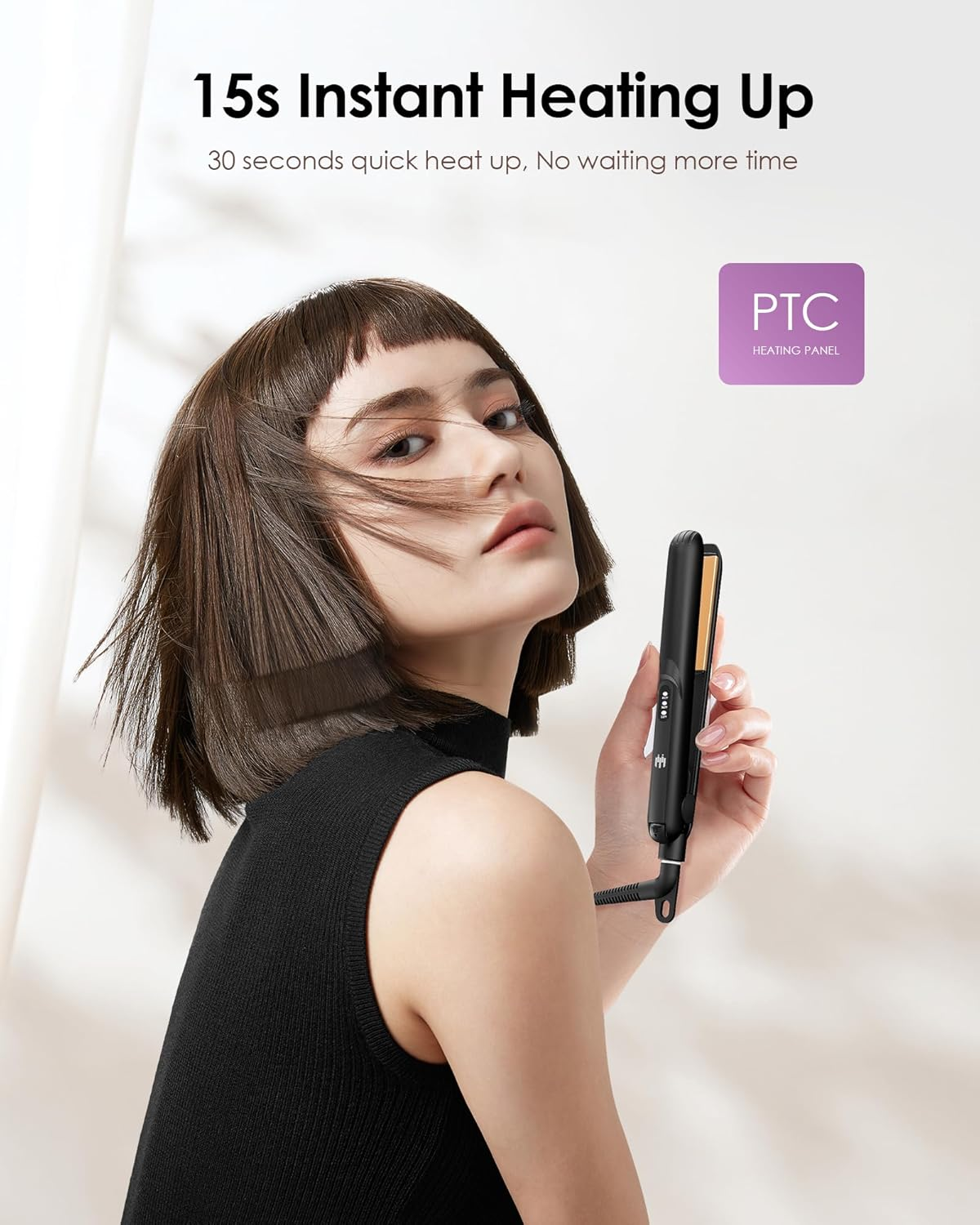 Mini Flat Iron, 0.7 Inch Ceramic Small Hair Straightener for Short Hair Curls Bangs, Portable Travel Iron Dual Voltage with Travel Pouch, 3 Temperature Adjustable image number 3