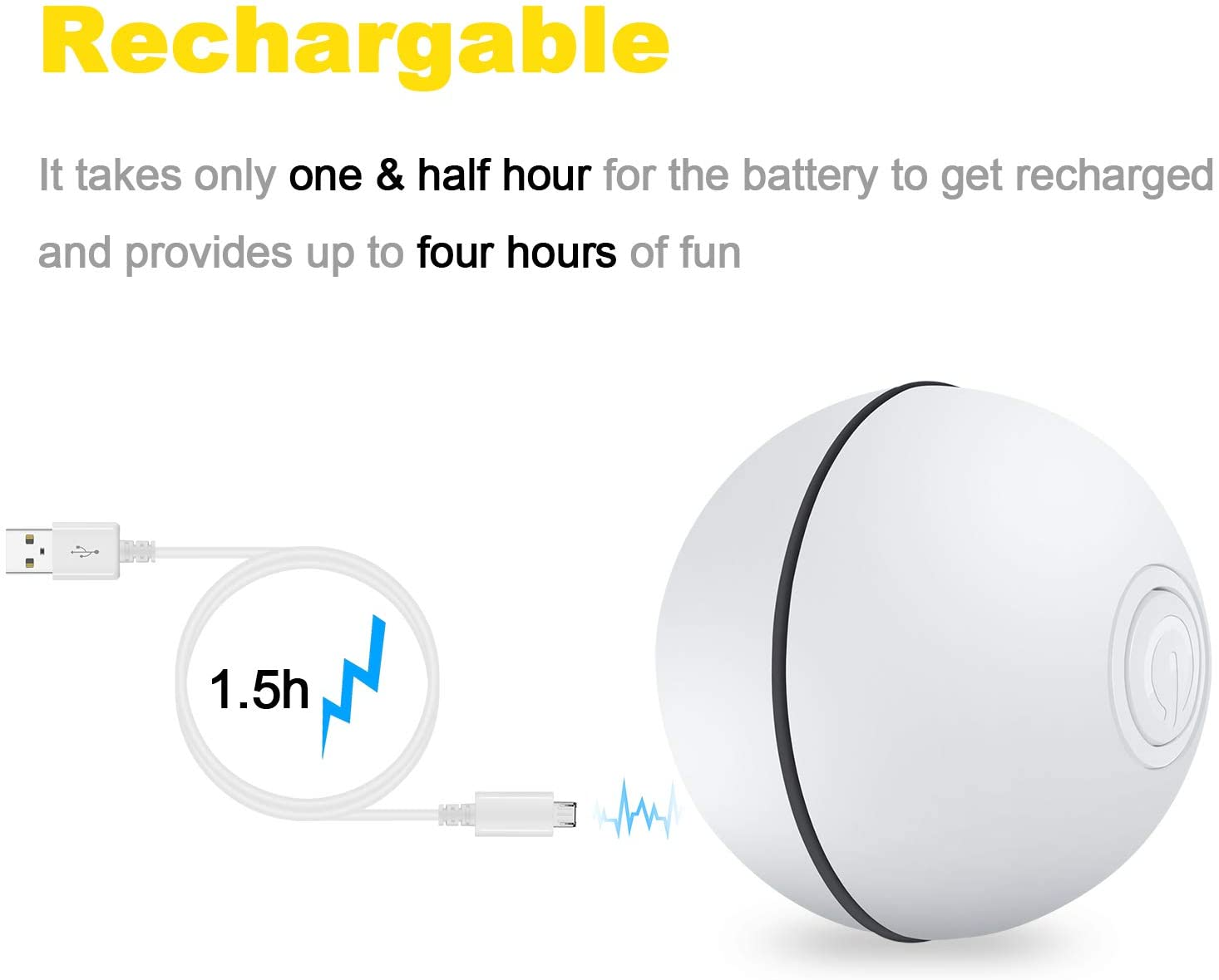 YOFUN Smart Interactive Cat Toy - Newest Version 360 Degree Self Rotating Ball, USB Rechargeable Pet Toy, Build-In Spinning Led Light, Stimulate Hunting Instinct for Your Kitty (White) image number 2