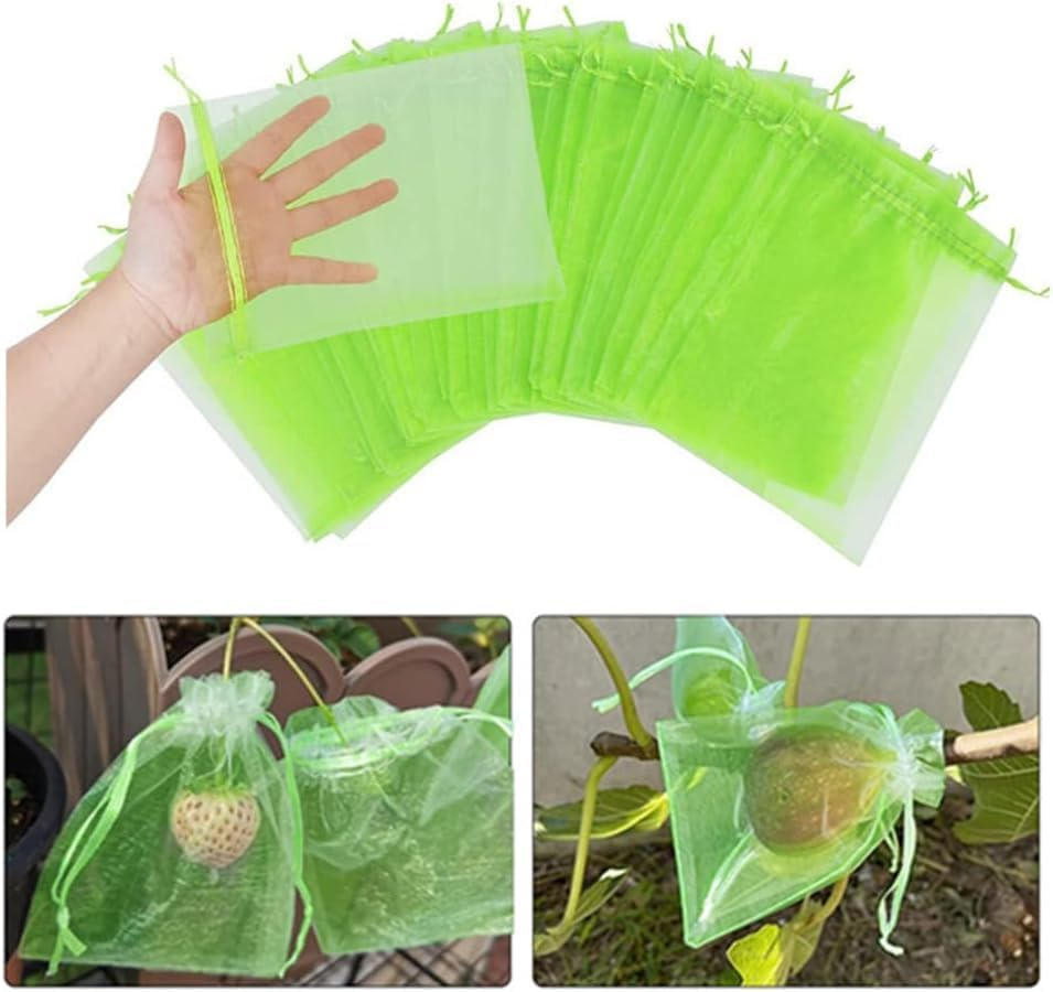 50 Pcs Fruit Protection Bags,Ladiz 5.9 * 7.8Inch Reusable Mesh Drawstring Protectors Bag,Netting Bags for Fruit Trees Plants Vegetables to Protect from Pest Birds and Insects (Green) image number 1
