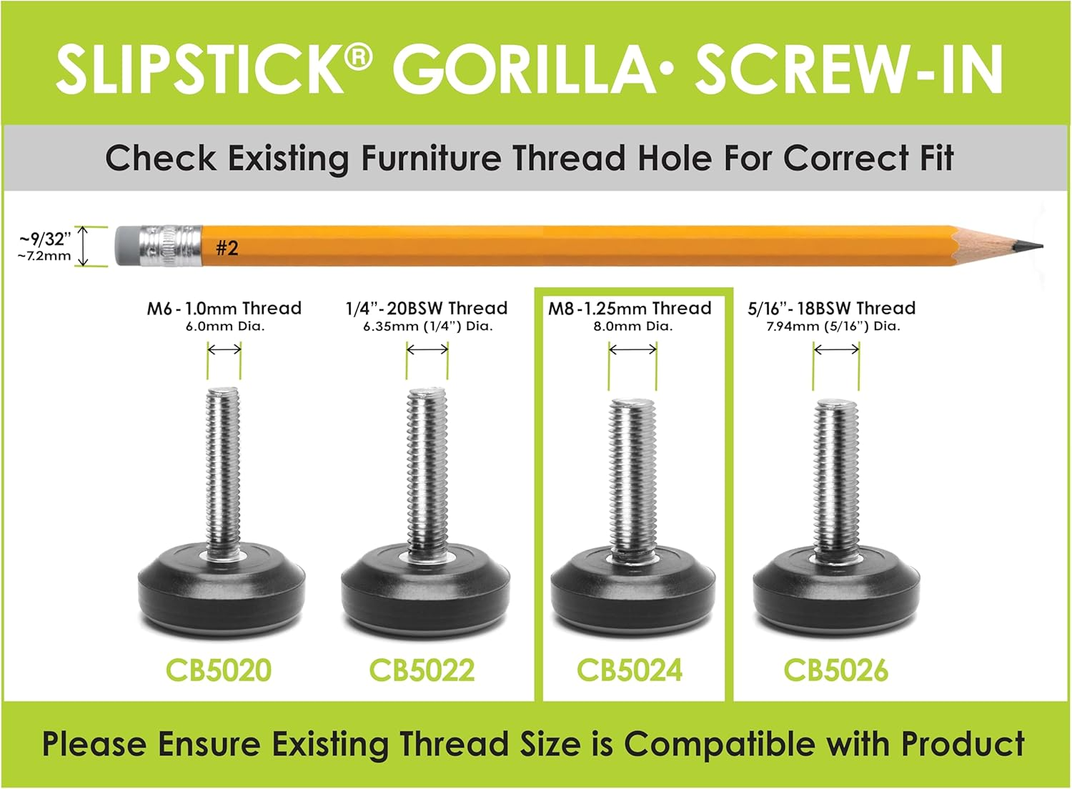 Slipstick Gorilla Outdoor Adjustable Furniture Levelers (8 Pack) Weatherproof Screw in Leg Glides for Chairs, Tables, and Outdoor Furniture Feet, 28Mm Slider Glide, M8 Thread image number 5