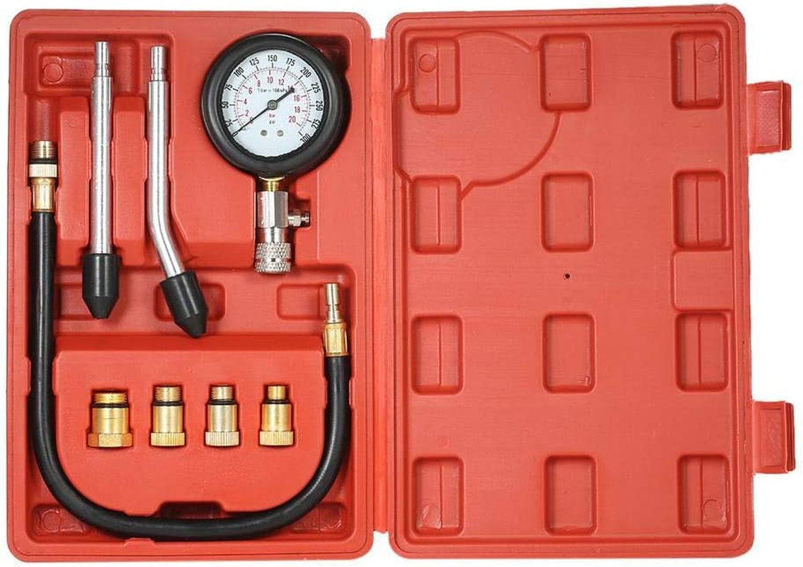 Threeh 8 Pcs Gasoline Engine Compression Tester Petrol Gas Engine Cylinder Automobile Pressure Gauge Tester Automotive Test Kit MA02A