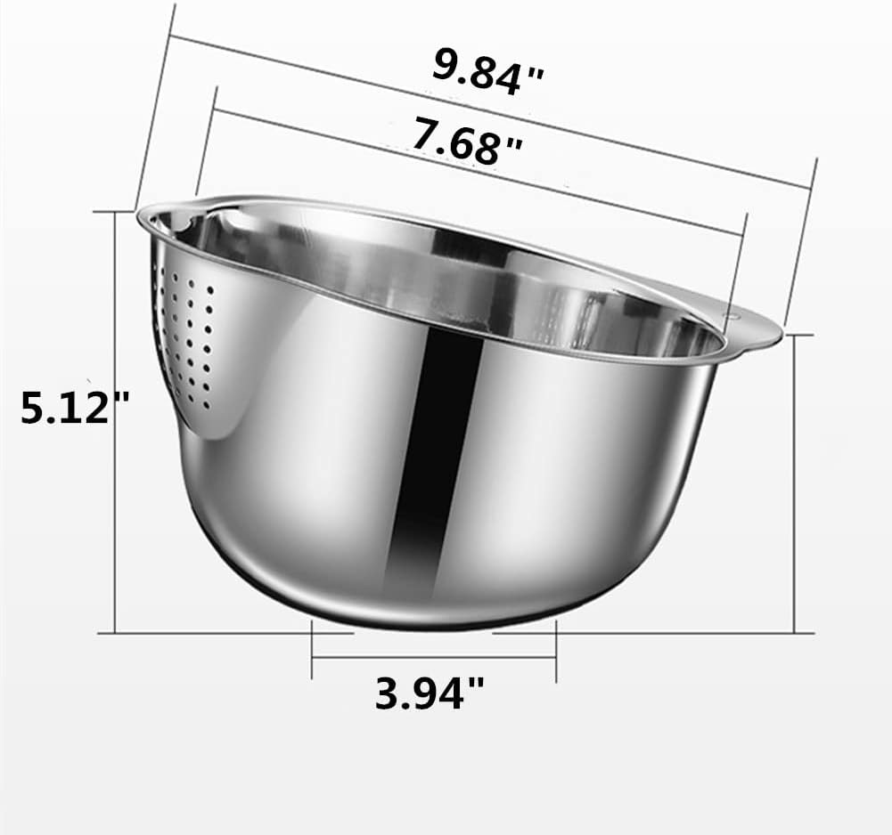 Stainless Steel Rice Washing Bowl Versatile 3 in 1 Colander Strainer for Kitchen Vegetables Fruits Silver 9.84 In image number 4