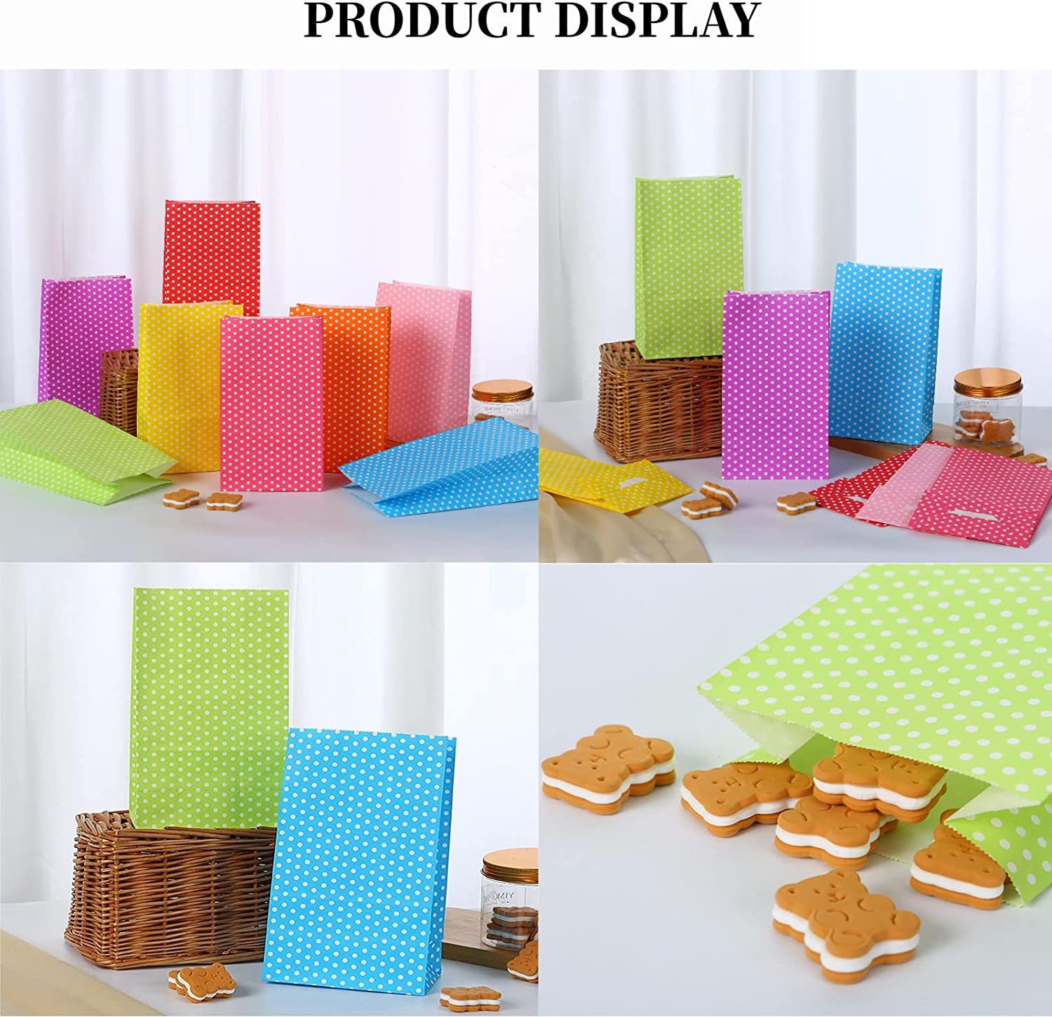 Party Favor Gift Bags,24 Packs Merchandise Party Bags with Sealing Stickers Polka Dot Candy Buffet Treat Gift Pack Bags for Wedding Shopping - Style-2 image number 4