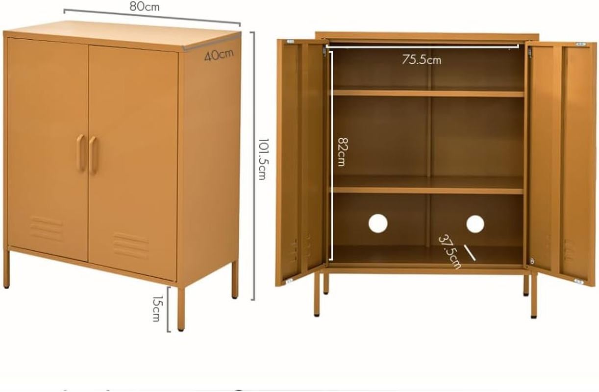 Artiss in Locker, Metal Sideboard Buffet Cabinet Bedside Table Shoe Storage TV Cabinets Organiser Home Bedroom Kitchen Living Room Bathroom Furniture, with Adjustable Shelf Handy Hook Yellow