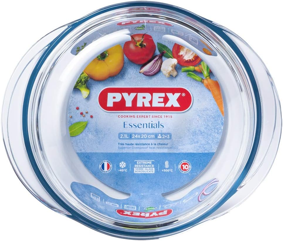 Pyrex Essentials 3 Piece round Casserole Set &ndash; Borosilicate Glass, Oven, Microwave, Freezer & Dishwasher Safe &ndash; Hygienic, Stain & Odour Resistant &ndash; 1.4L, 1.6L & 2.2L Capacity image number 3