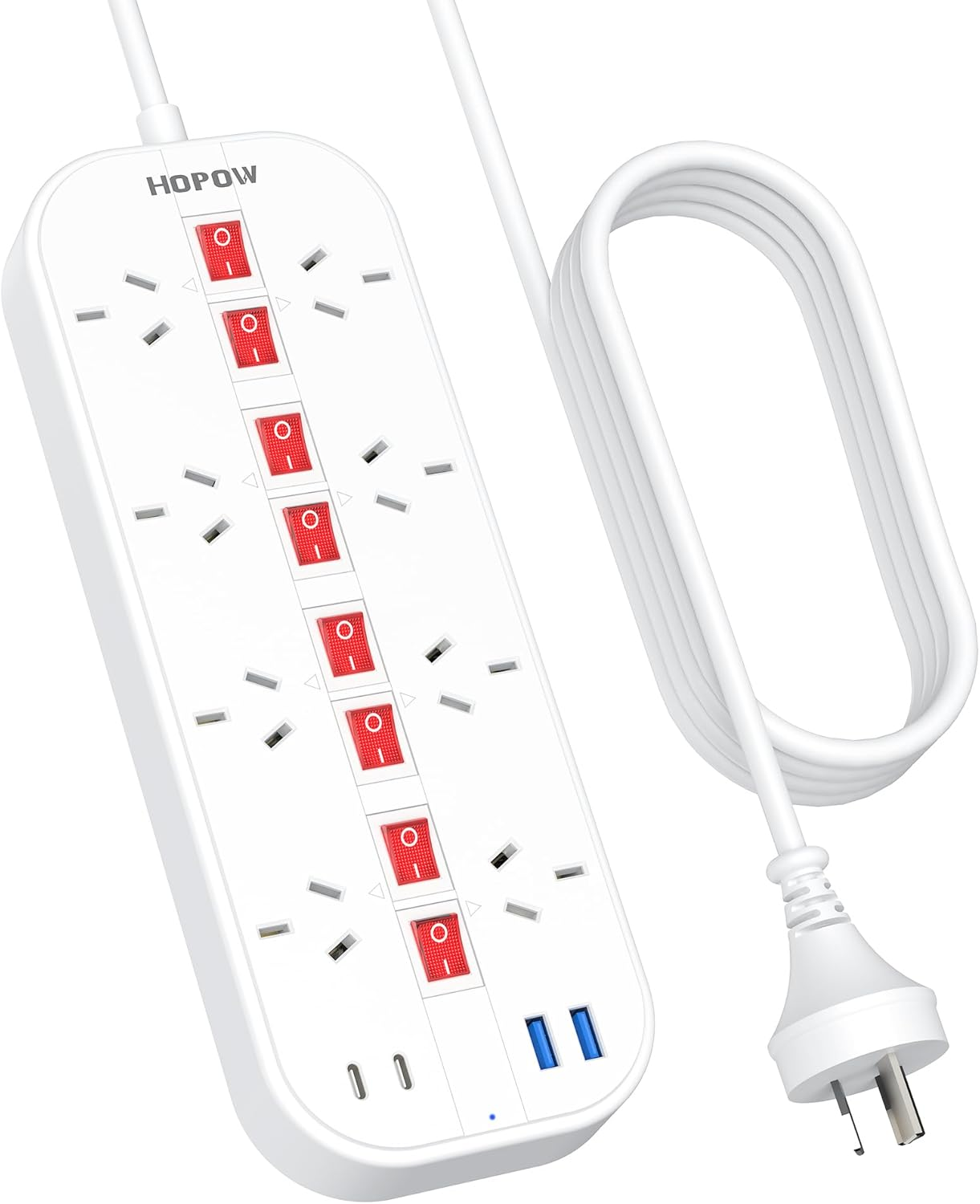 Power Board with Individual Switches, Power Strip with 8 Wide Outlets(2 USB a & 2 USB C), 350J Surge Protection Power Board, Powerboard 10A/2400W, 2M Extension Cord for Home, Office, Hotel image number 5