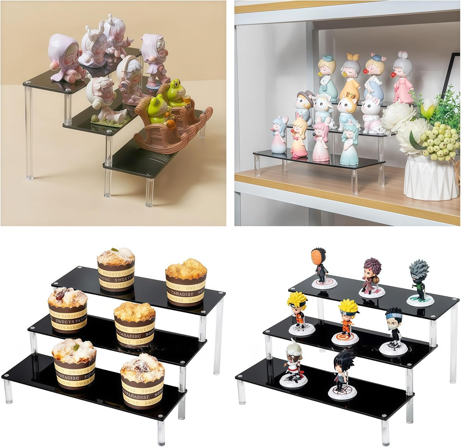 3 Tier Acrylic Display Stand, Black Acrylic Display Stand,Perfume Makeup Dessert Display Stand, Steps Dessert Table Standsm,For Decoration and Organizer Activity(30*8 Black) image number 2