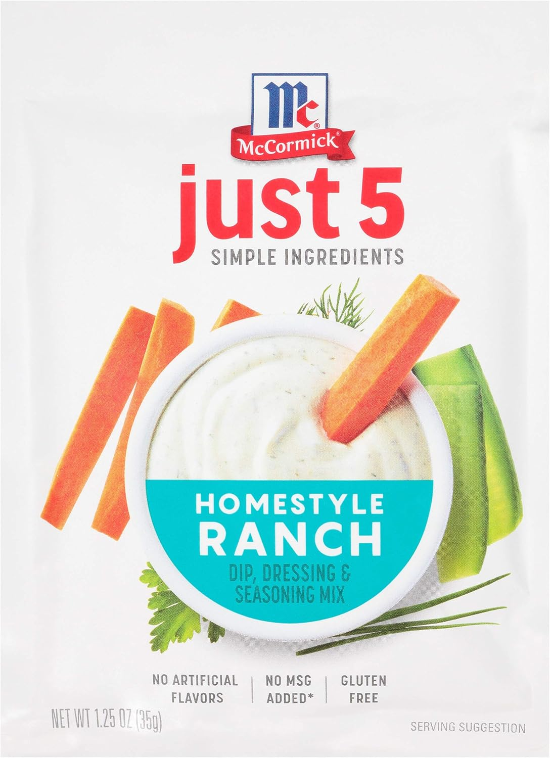 Mccormick Just 5 Simple Ingredients Homestyle Ranch Dip, Dressing & Seasoning Mix, 1.25 Oz (Pack of 12) image number 3