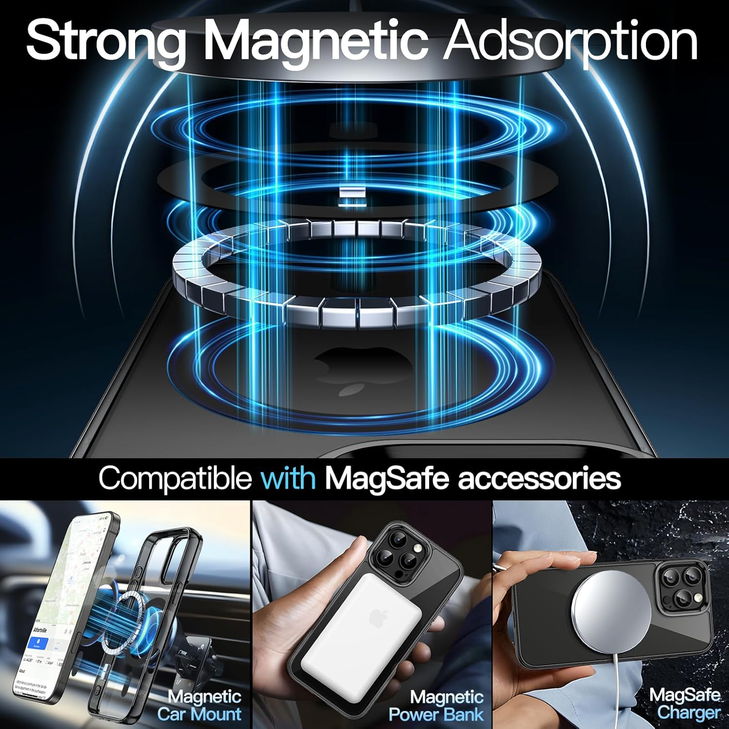 Jetech Magnetic Case for Iphone 16 Pro 6.3-Inch Compatible with Magsafe, Shockproof Phone Bumper Cover, Anti-Scratch Clear Back (Black) image number 5