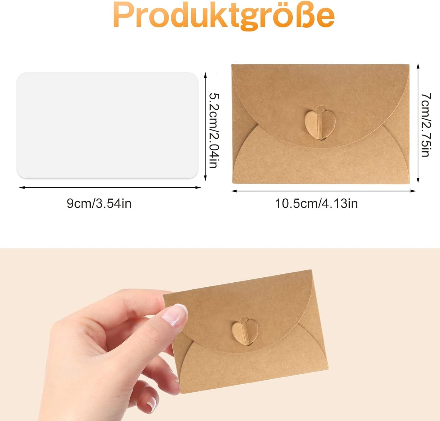 Kraft Paper Envelopes, Pack of 40 Mini Envelopes with 40 Cards Set, Small Envelopes, Mini Envelopes with Heart Closure for Money Gifts, Thank You Cards, Invitation image number 5
