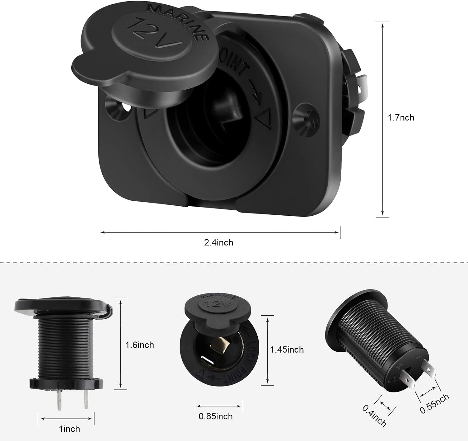 Cigarette Lighter Socket - Car Marine Motorcycle ATV RV Lighter Socket Power Outlet Socket Receptacle 12V Waterproof Plug(2 Pack) image number 1