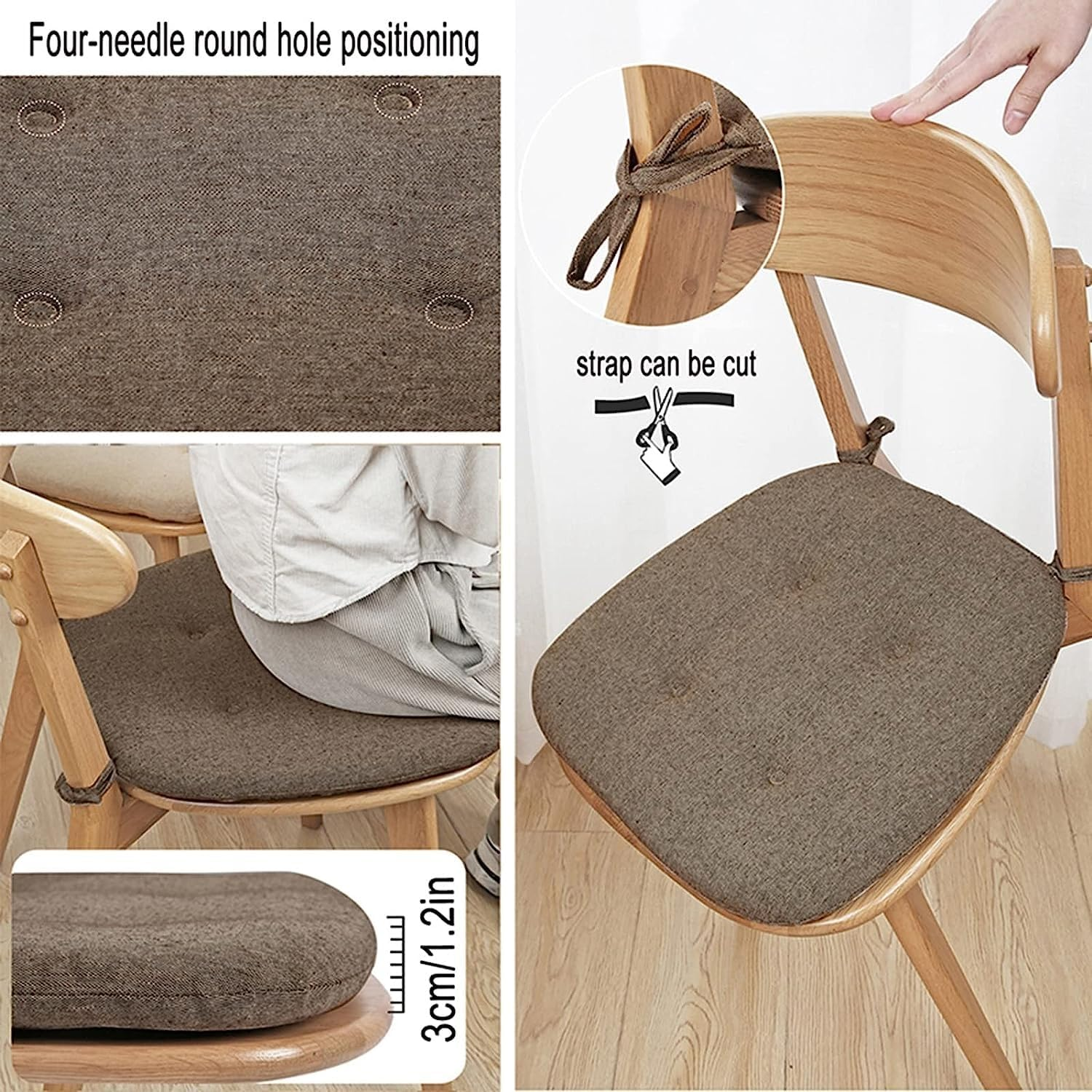 Cushion Kitchen Chair Cushions with Ties, Double Sided Chair Pads for Dining Room, U Shaped Non-Slip Seat Cushions, 2/4/6 Pack (Color : Green, Size : 6 Pack) image number 4