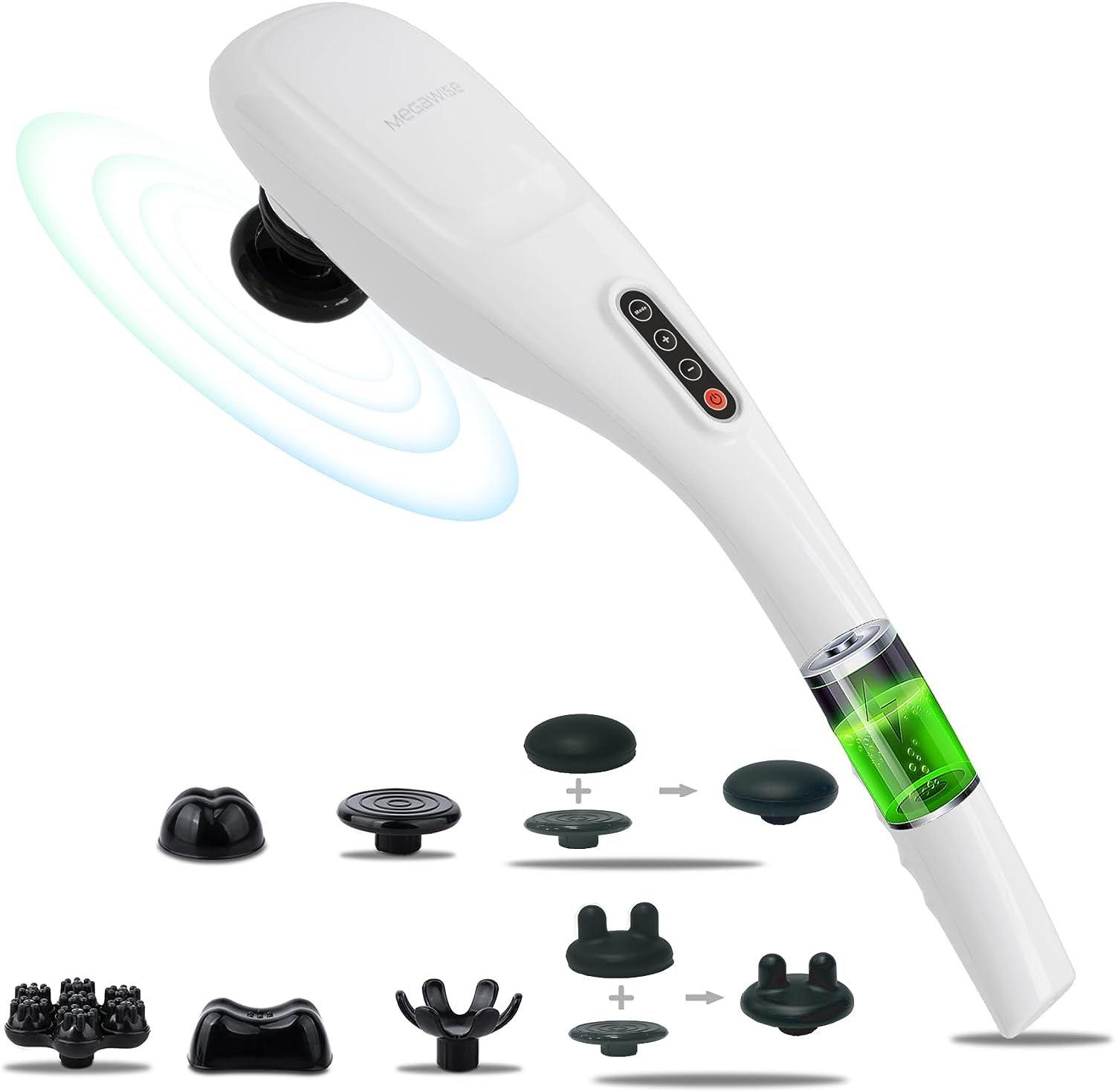 MEGAWISE Handheld Back Massager | Deep Tissue Percussion Massage for Back, Neck, Shoulders, Waist and Legs (Cordless Off-White) image number 4