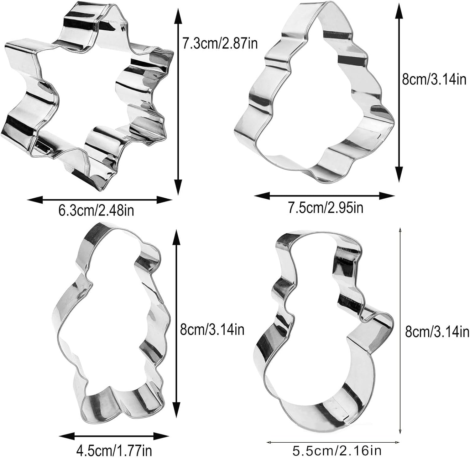 Santa Cookie Cutters | 4X Holiday Mold Snowflake Tree Cookie Shapes - Stainless Steel Festival Cookie Cutters for Christmas Kitchen Baking Tool image number 5