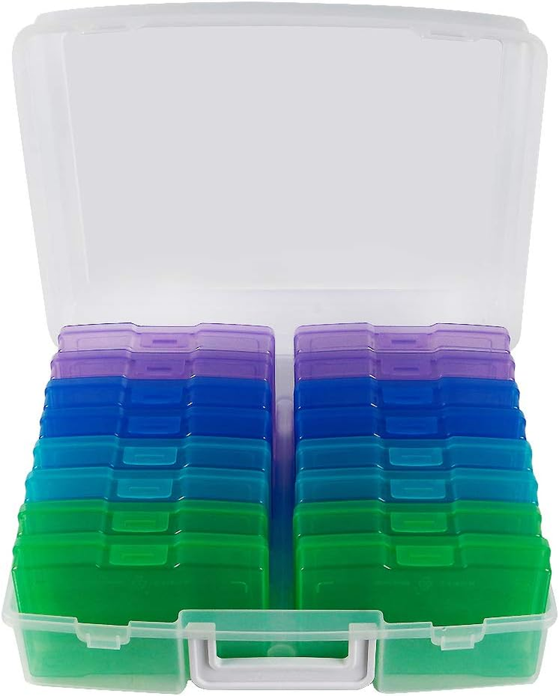 Novelinks Transparent 4" X 6" Photo Storage Boxes - 16 Inner Photo Organizer Cases Photo Keeper Picture Storage Containers Box for Photos (Cool-Colored)