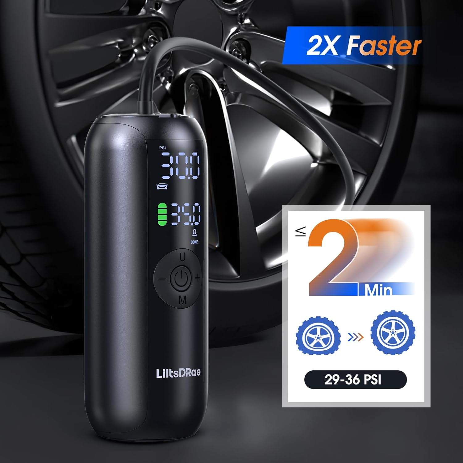 Electric Air Compressor Portable Bike Pump Car Tire Inflator, Max 150 PSI, Auto Shut-Off Air Pump with Presta and Schrader Valves for All Bicycles Motorcycles Balls and Cars