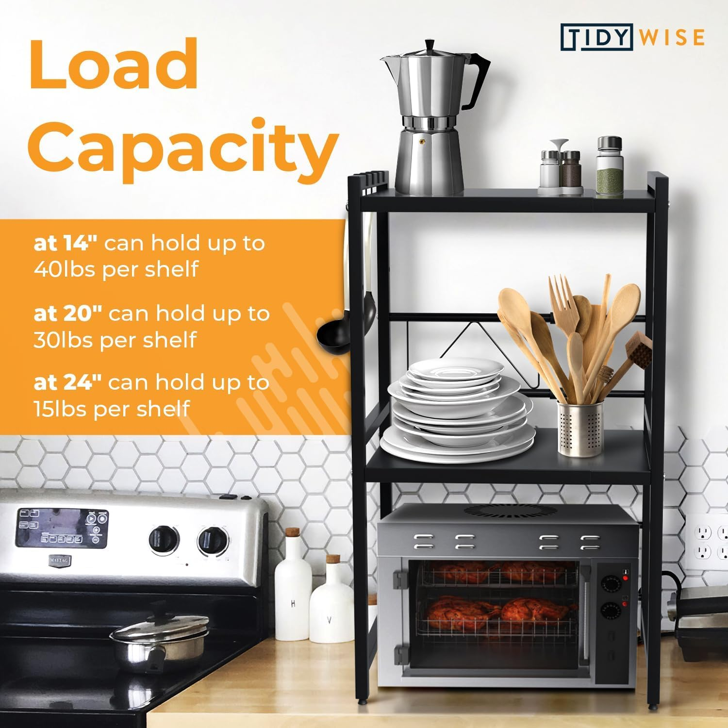 Expandable Microwave Oven Rack, 2 Tier Kitchen Countertop Shelf, Large Stand with Cutting Board Holder, 6 Hooks, Adjustable (Black-3 Tier) - White-2 Tier image number 5