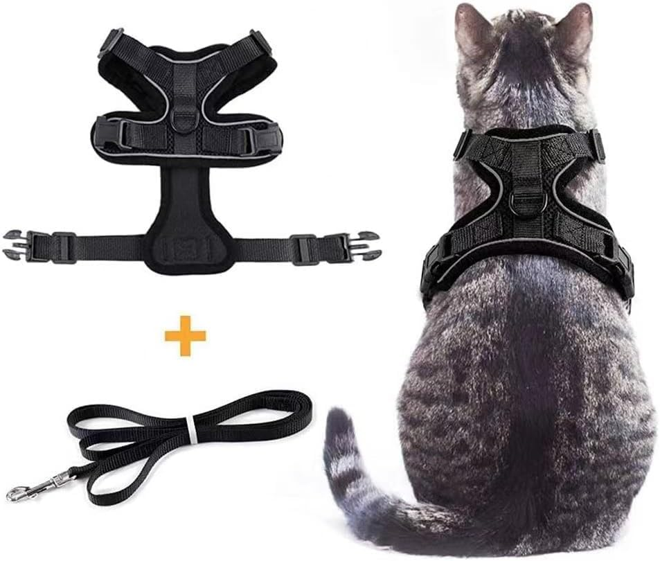 Cat Harness and Leash Set for Small to Large Cats, Adjustable Cat Leash and Harness Set Escape Proof with Reflective Trim Universal Kitten Harness for Cats Puppies Outdoor Walking (Black, S) image number 2