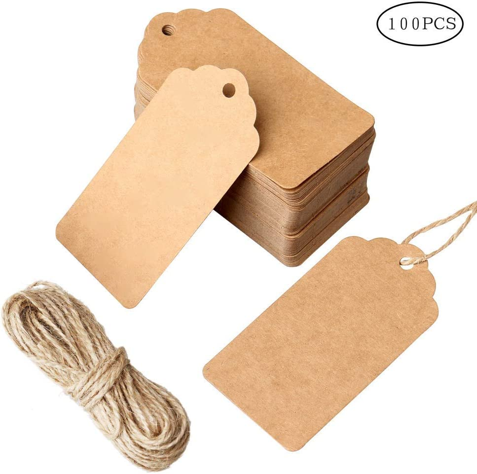 Gift Tags Brown Kraft Paper with 30 Meter Soft Twine String for Christmas Baby Shower Wedding Presents Teachers Gifts Crafts Kraft Paper Card 100Pcs 7X4Cm DIY