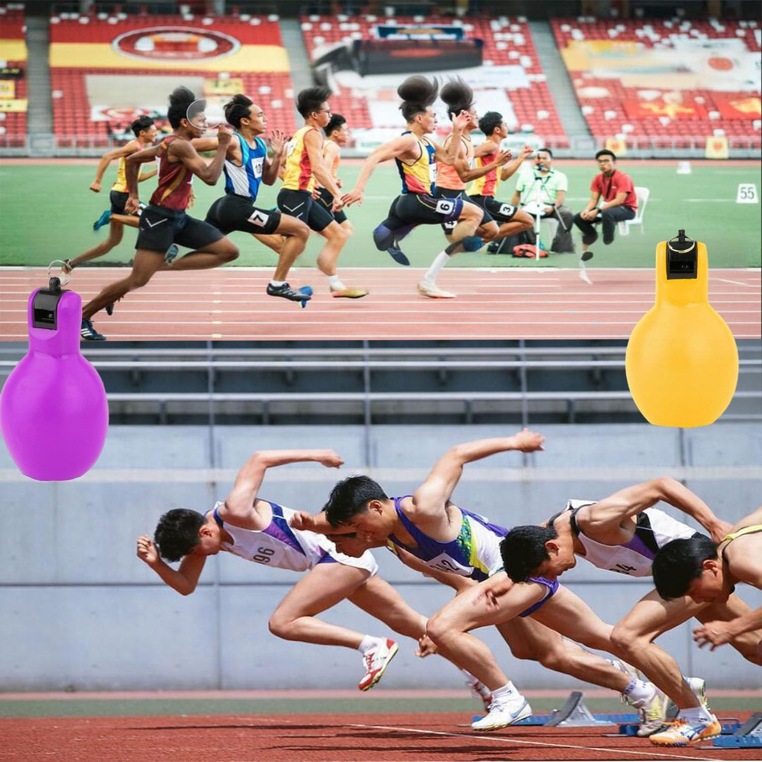 2 Pack Hand Squeeze Whistles Trainer Whistle Portable Loud Sports Whistle Coaches Whistle for Basketball Football Hiking (Yellow and Violet image number 2