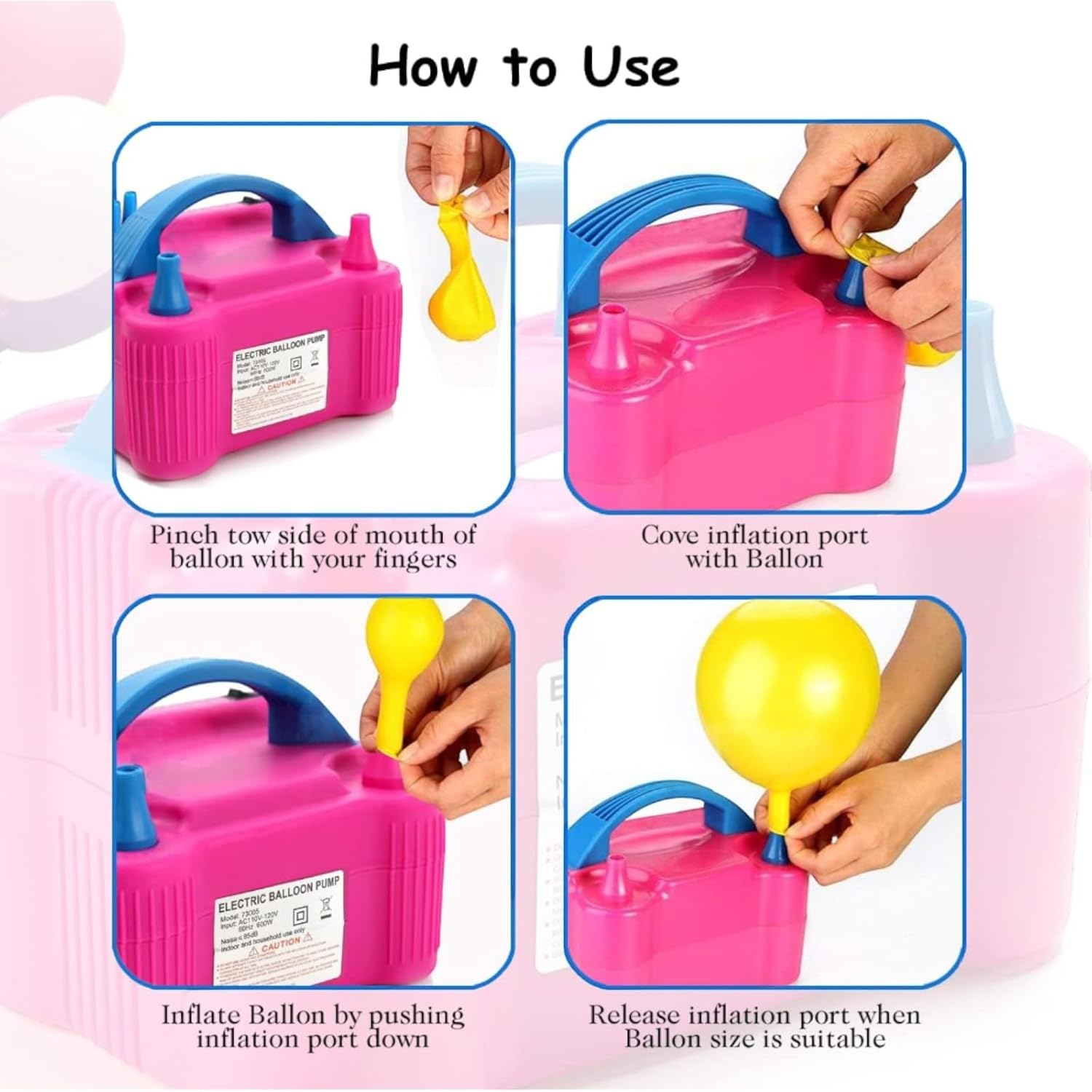 Electric Air Balloon Pump，Portable Dual Nozzle Electric Balloon Blower Air，Pump Balloons Inflator for Decoration, Party, Sports，Rose Red 220V-240V 600W image number 2