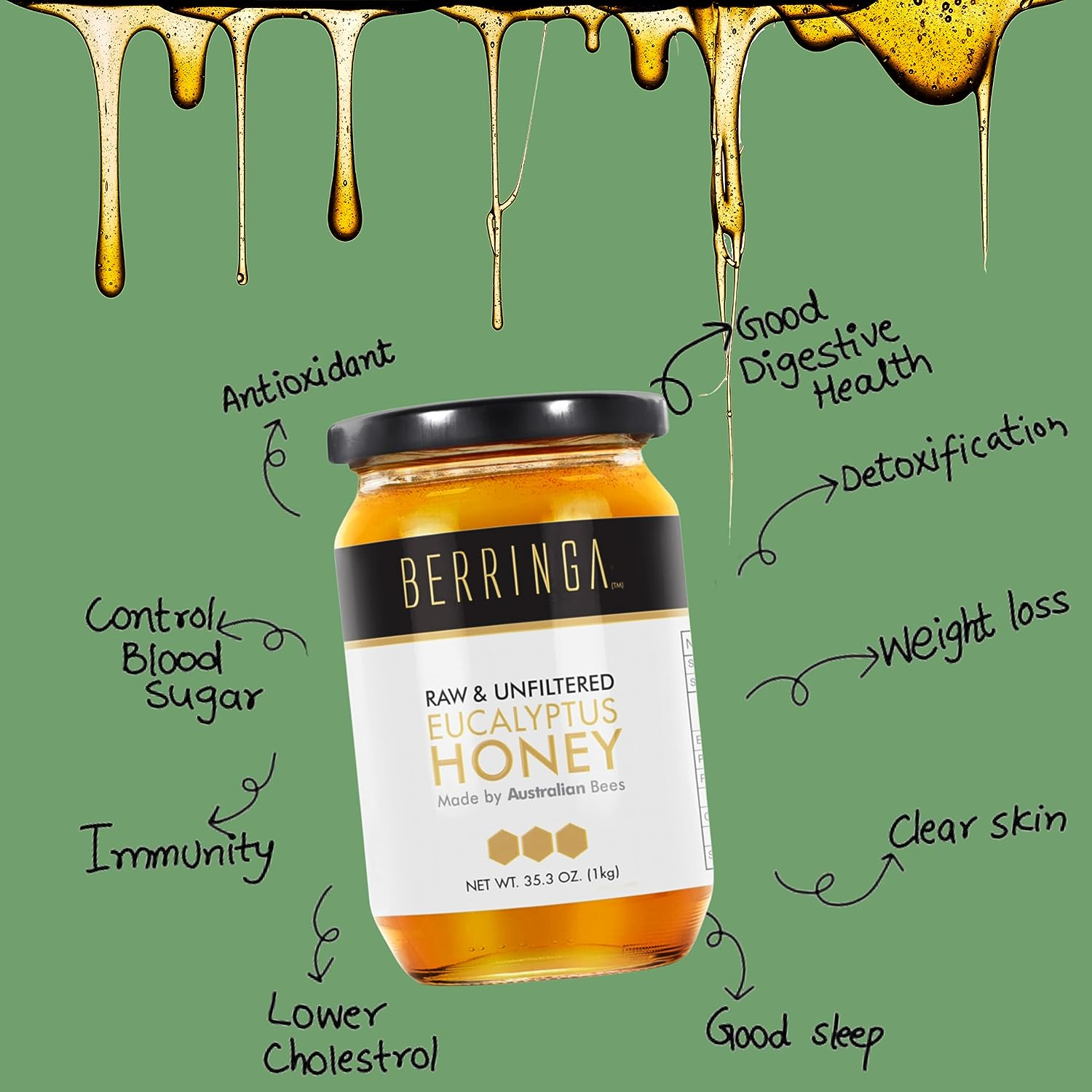 Berringa Certified ORGANIC Eucalyptus Honey 500G - Australian Raw Honey | Unfiltered | 100% Pure Genuine Locally Sourced | Cold Extracted | Non-Gmo Superfood | Gluten Free Food image number 5