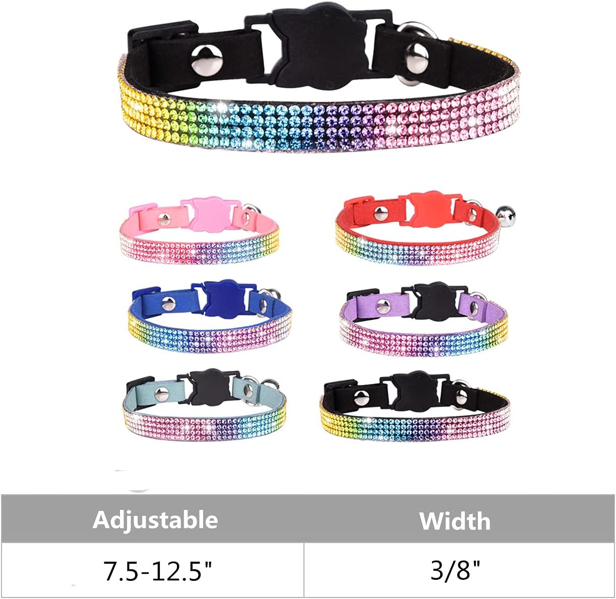 Cat Collar Breakaway Bling Diamond Rhinestone with Bell Adjustable for Cats and Kitten Girl Boy (Purple) image number 6