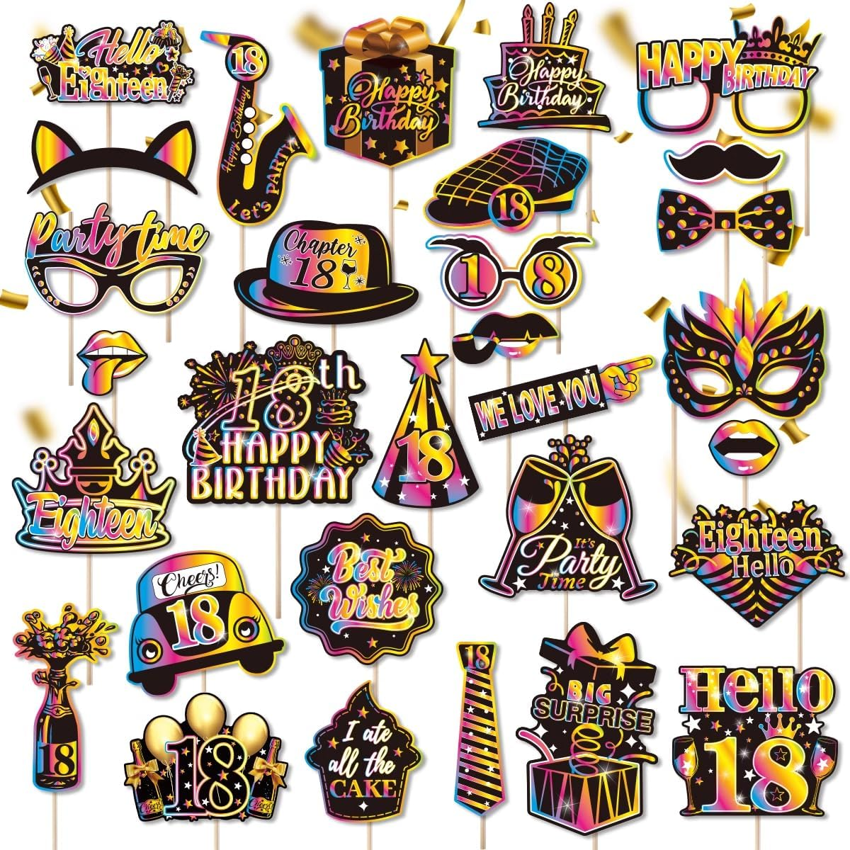 30Pcs Birthday Photo Booth Props Kit Happy Birthday Party Favors Funny Birthday Party Supplies Decoration for Men and Women (18Th) image number 3