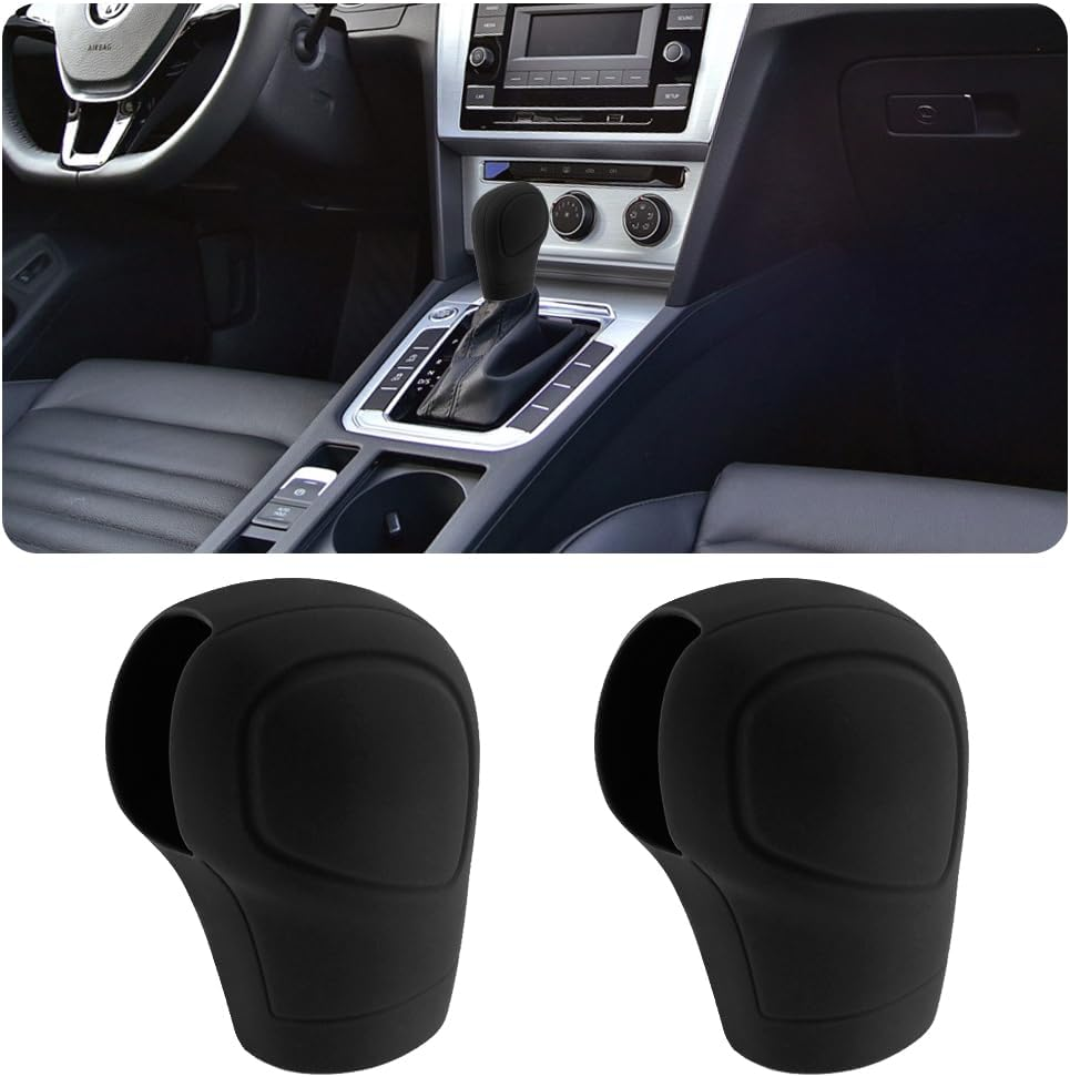 2PCS Car Gear Shift Cover - Silicone Auto Gear Shift Knob Cover - Preventing Automatic Shifter Knobs Aging - Universal Car Interior Decor Accessories for Women or Man (Black)