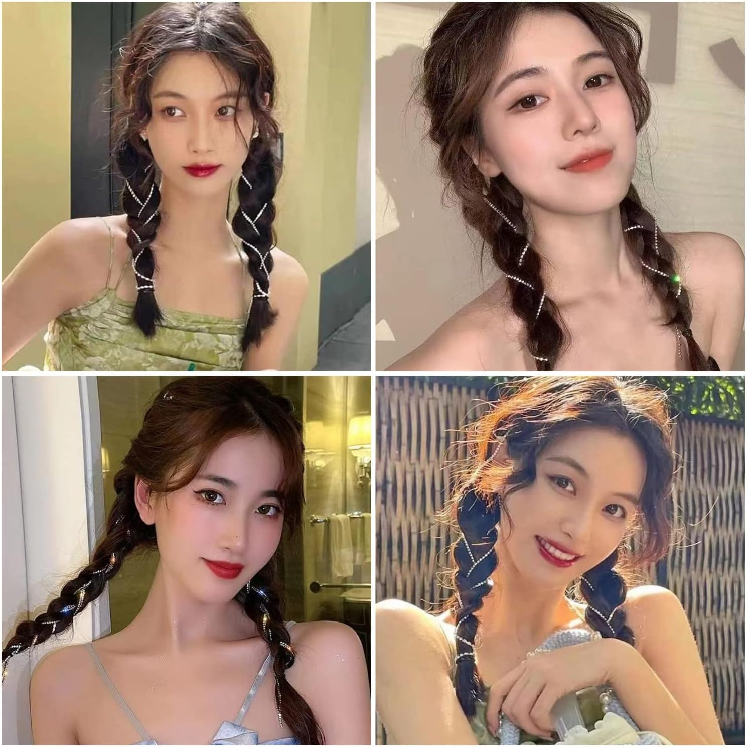 8 Pieces Long Rhinestone Hair Chains,Punk Tassel Hair Clips Bling Crystal Hair Extension 20 Inch Head Chain Silver Decorative Hair Clip Hairpin for Women and Girls Nightclub Party Daily Headwear image number 3