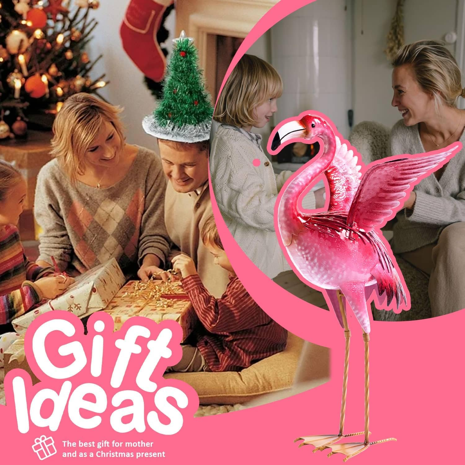 Natelf Garden Flamingo Statues and Sculptures, Outdoor Metal Bird Yard Art, Pink Flamingo Lawn Ornament for Patio Backyard Porch Decorations image number 3