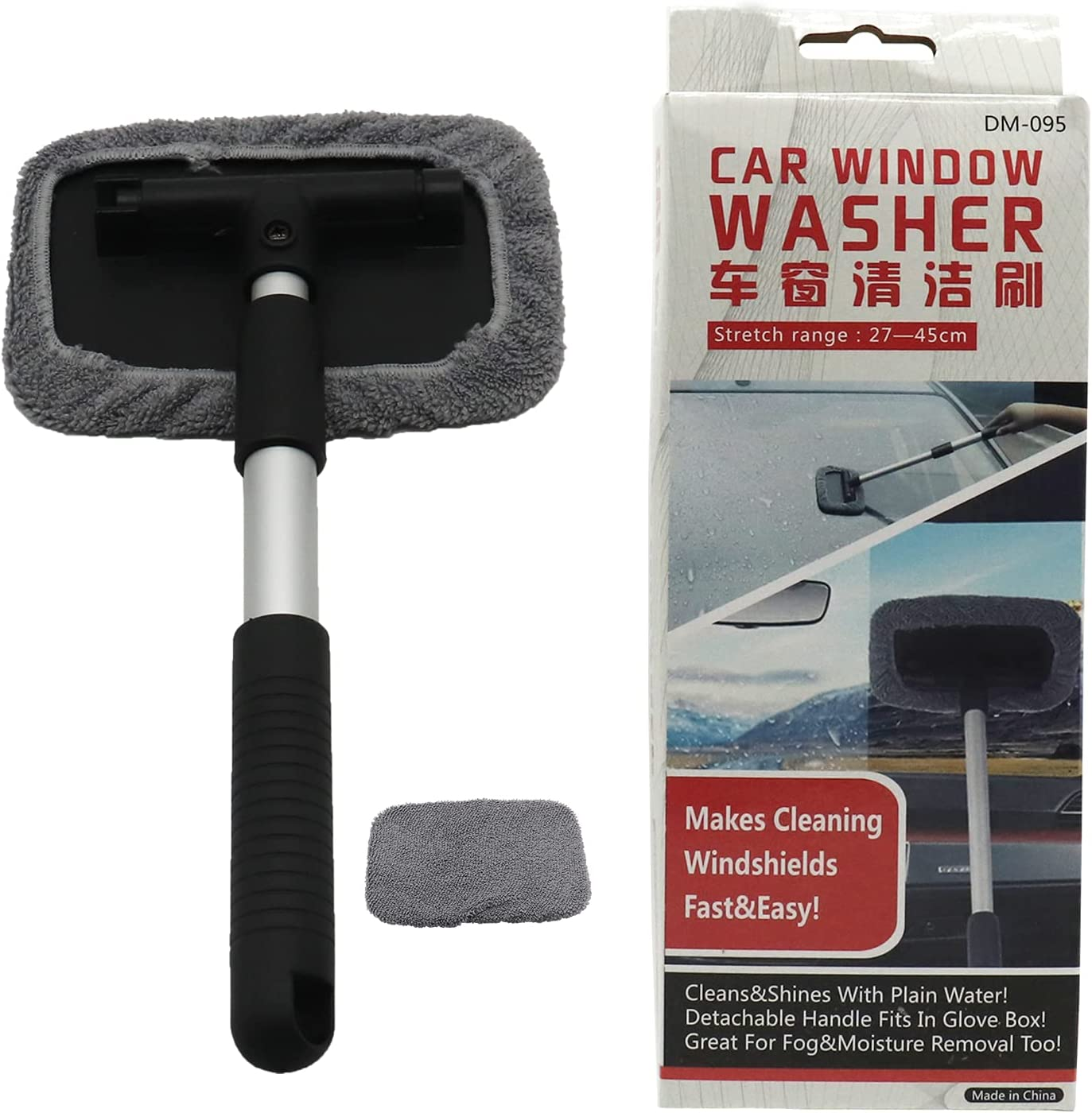 Windshield Cleaner Worthplanet Auto Glass Wiper Windshield Cleaning Tool with 2 Packs Washable Reusable Microfiber Covers and Extendable Handle W120046 image number 2