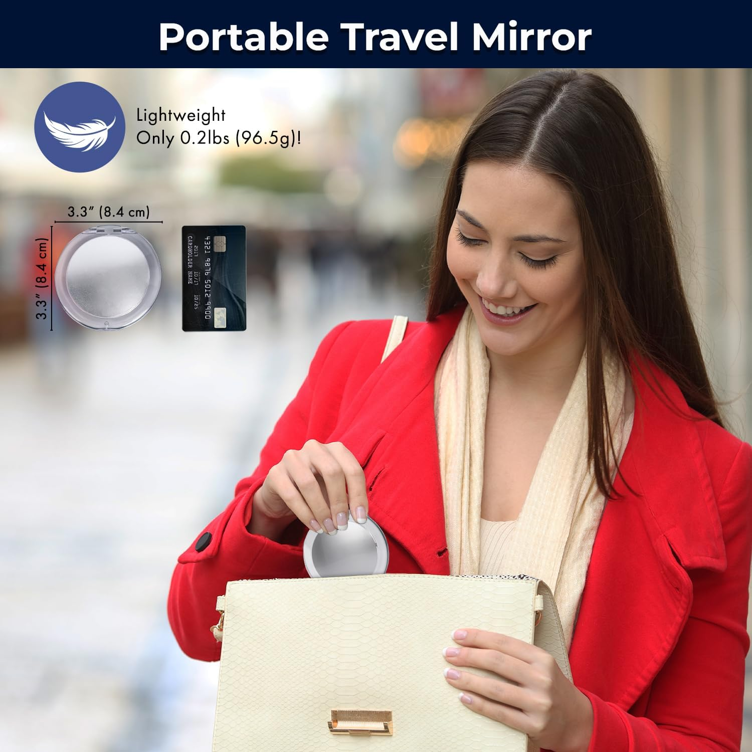 MIRRORVANA Small 12X Magnifying Travel Makeup Mirror, Dual-Sided 12X/1X, Foldable and Lightweight, Portable Compact Mirror Design - Ideal for Handbag, Purse, or Pocket Use - 3.3" Diameter image number 6