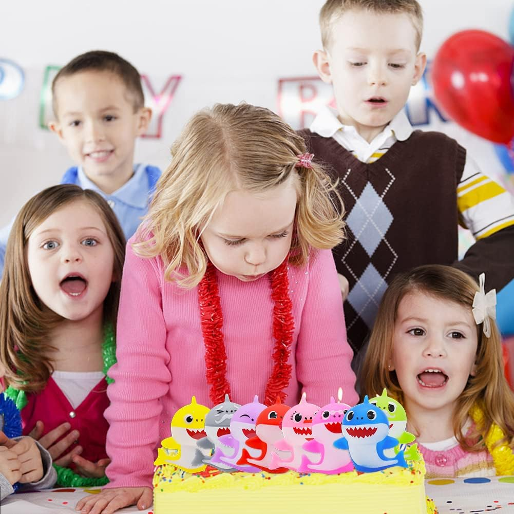 Shark Birthday Decoration Set Shark Cake Topper Shark Figures Cake Party Accessories Cute Shark Family Party Cake Decoration Supplies for Children Baby Shower Birthday Pack of 8 image number 4