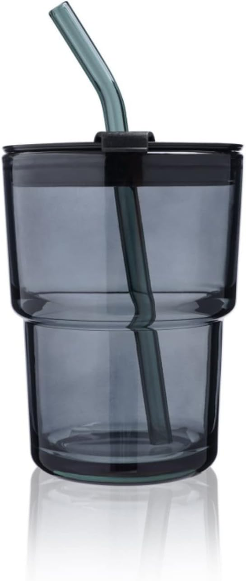 13 OZ/400ML Ice Coffee Glass Tumbler with Straw and Lid Sealed Carry On, Thick Wall Water Glass Cup Mug Tea （Gray）