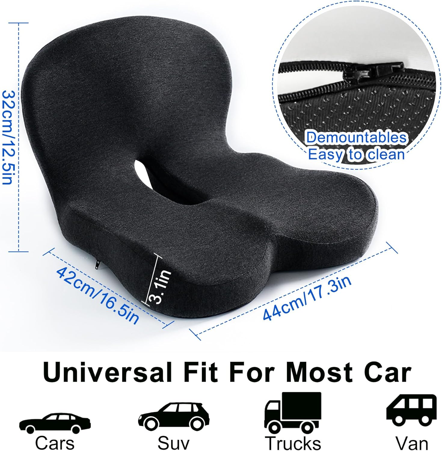 Car Seat Cushion, Memory Foam Office Chair Cushion with Lumbar Support for Back Pressure Relief, Ergonomic Trucker Seat Cushions for Long Drives, Sciatica Pad Cushions for Car, Truck, Gaming Chair image number 1