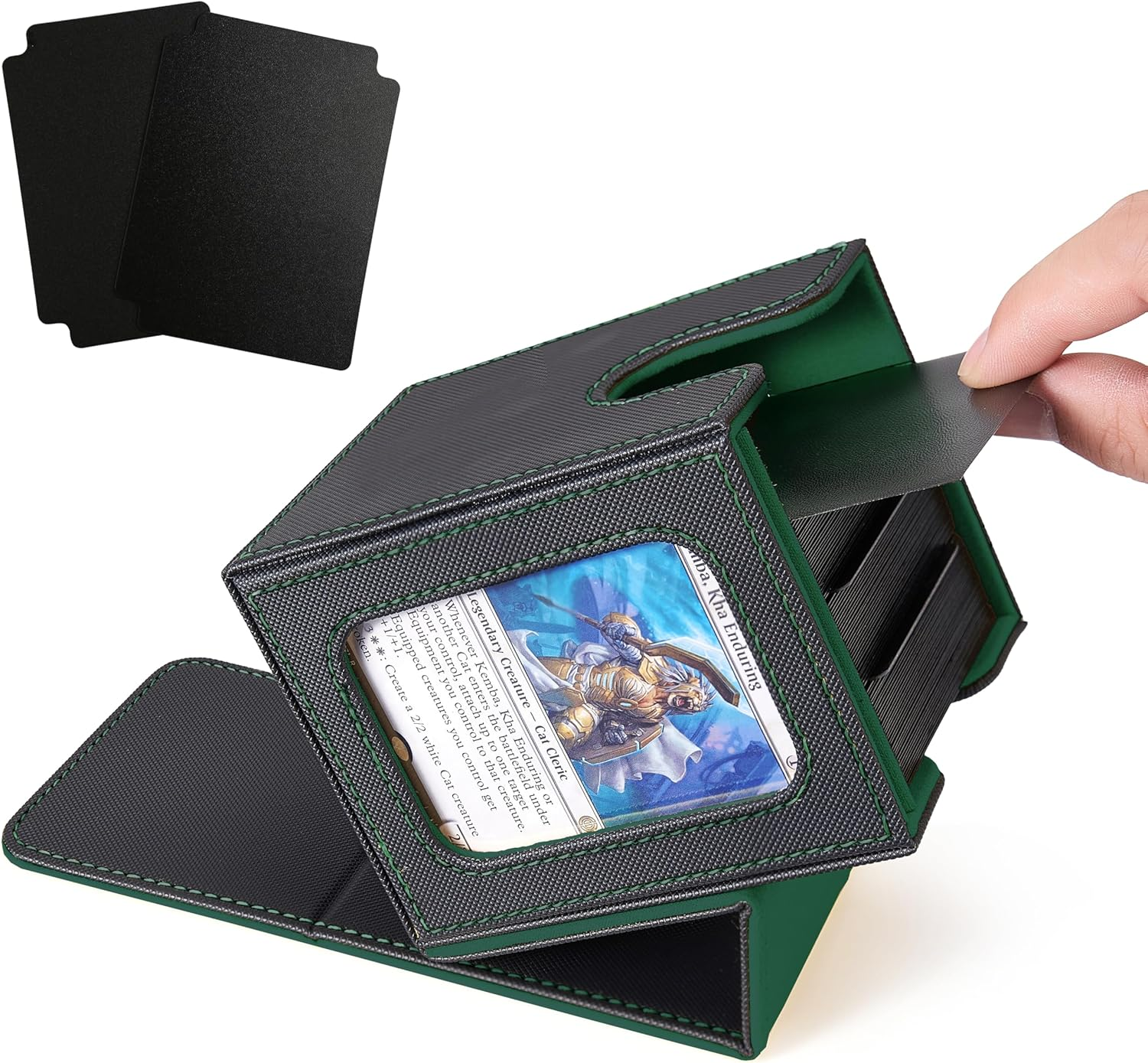 Venssu MTG Deck Box for Commander Display,Card Deck Box Fits 100 Double Sleeved Cards, TCG Card Storage Box with 2 Dividers and 1 Toploader (Black＆Blue)