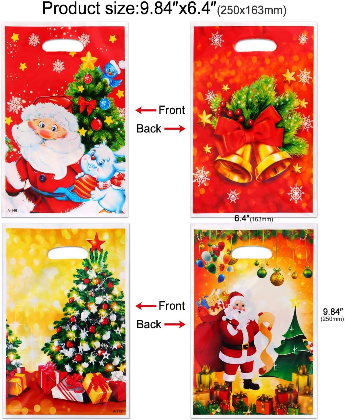 30Pcs Christmas Treat Candy Gifts Bags with Handles for Xmas Presents Sweets, Christmas Tree Santa Goody Plastic Bags for Kids Adult Christmas Party Bag Fillers Party Decoration Supplies image number 4