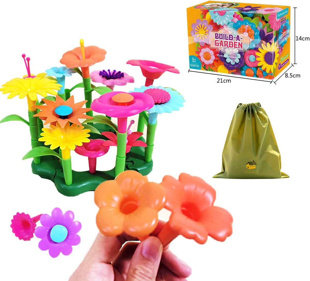 Oundarm Build a Garden DIY Arts Flower Building Toys Set 3+ Years Old Girls Stacking Game for Toddlers, 52Pcs with Box and Bag image number 5
