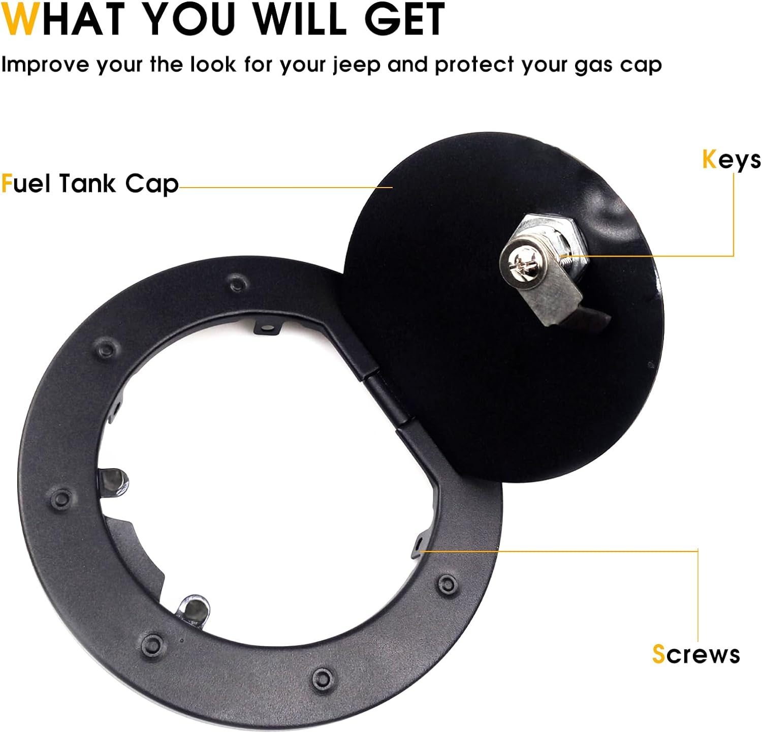 Gas Cap Cover with Lock for Jeep Wrangler JK 2007-2018 2/4 Door,Exterior Accessories Fuel Fuel Filler Door Gas Tank Cap Cover (Black) image number 5