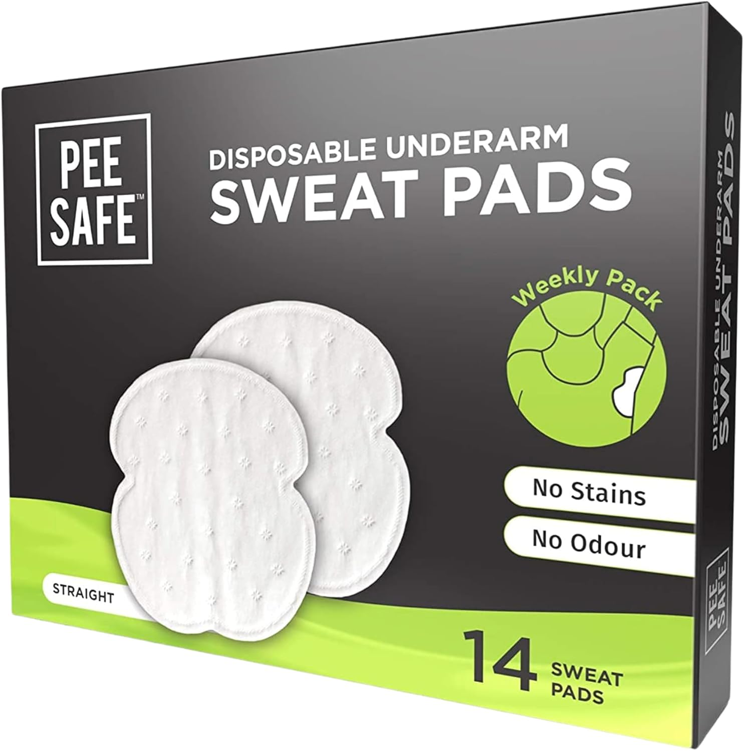 PEESAFE Disposable Underarm Sweat Pads &ndash; Folded (14 Pads) | Antiperspirant | Prevents Stains | Absorbs Sweat & Unpleasant Odour | Armpit Sweat Pads | Odour Blocker Pads | for Men & Women