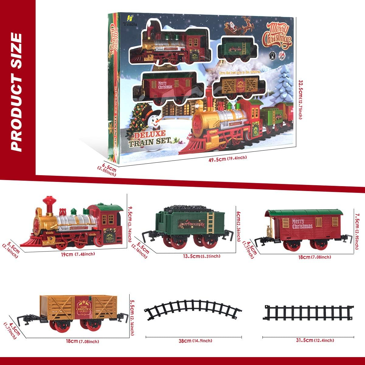Classic Christmas Train Set with Lights and Sounds Railway Tracks Sets Battery Operated Train Toy Models with 11.5 Ft Tracks Playset for under the Tree Electronic Toys for Kids