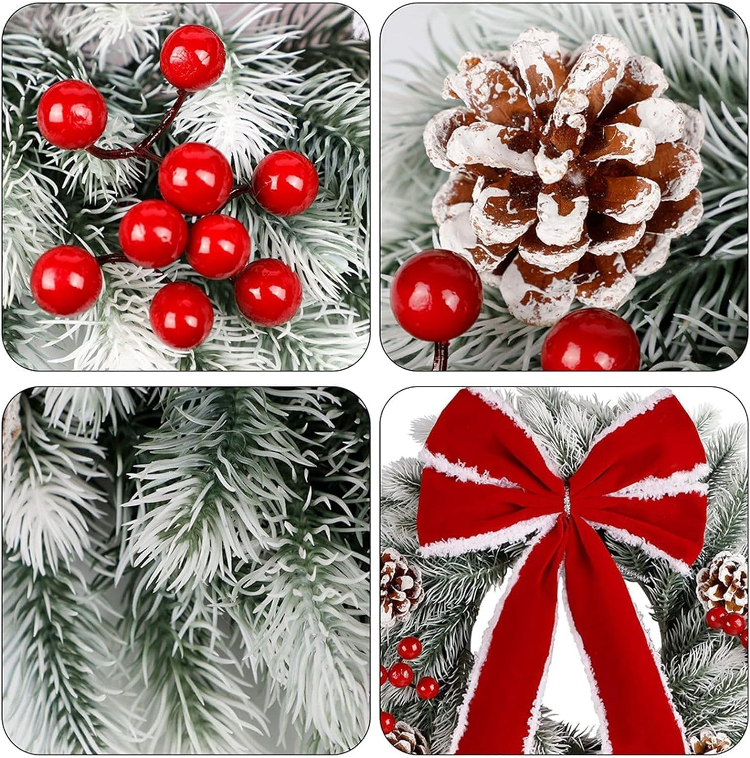 Christmas Wreath,Large Artificial Christmas Wreaths for Front Door,Xmas Wreaths with Bow Ribbon, Christmas Decor Winter Garlands Wreath for Outdoor Indoor Window Porch (E) image number 1