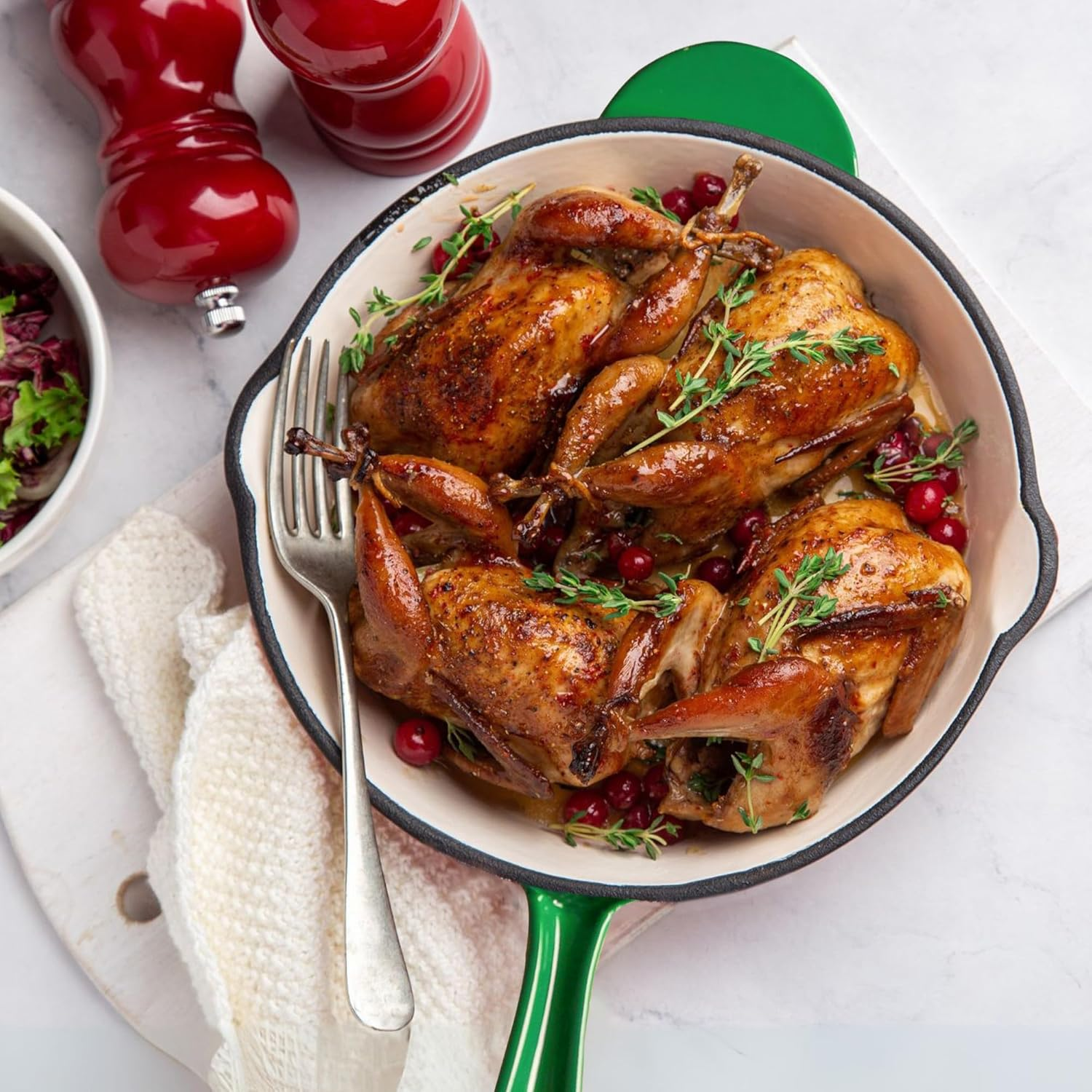 Enameled Cast Iron 26Cm round Fry Pan with Opposite-Side Grip Twin Pouring Lips Non Stick Shallow-Fry Skillet Enamel Coated Frying Pan - Eden Green image number 1