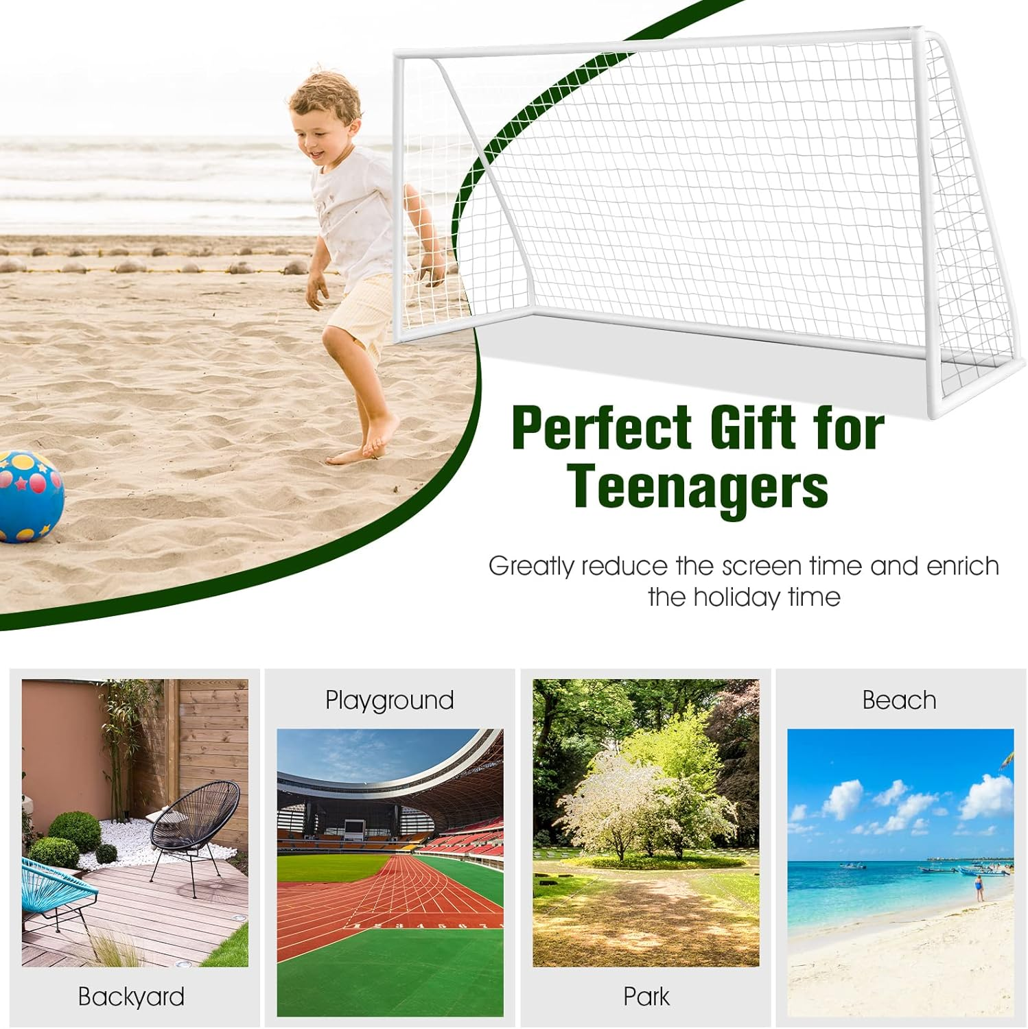 Costway Portable Soccer Goal, Multiple-Size, All-Weather Soccer Goal with Strong PVC Frame & High-Strength Netting, Backyard Soccer Training Equipment for Soccer Practice, Quick Assembly image number 6