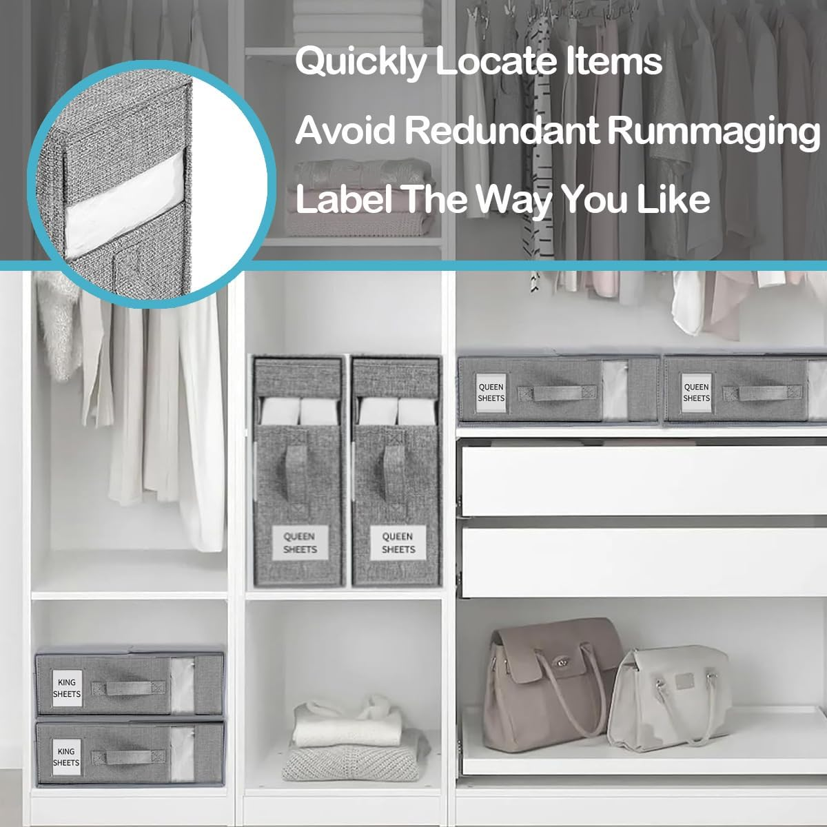 Bed Sheet Organizers, Stackable & Foldable Sheet Storage, Duvet Covers and Pillowcases, Linen Closet Storage Organizer for Bedding Suitable for Home Use by Queen (1-Pack Grey) image number 4