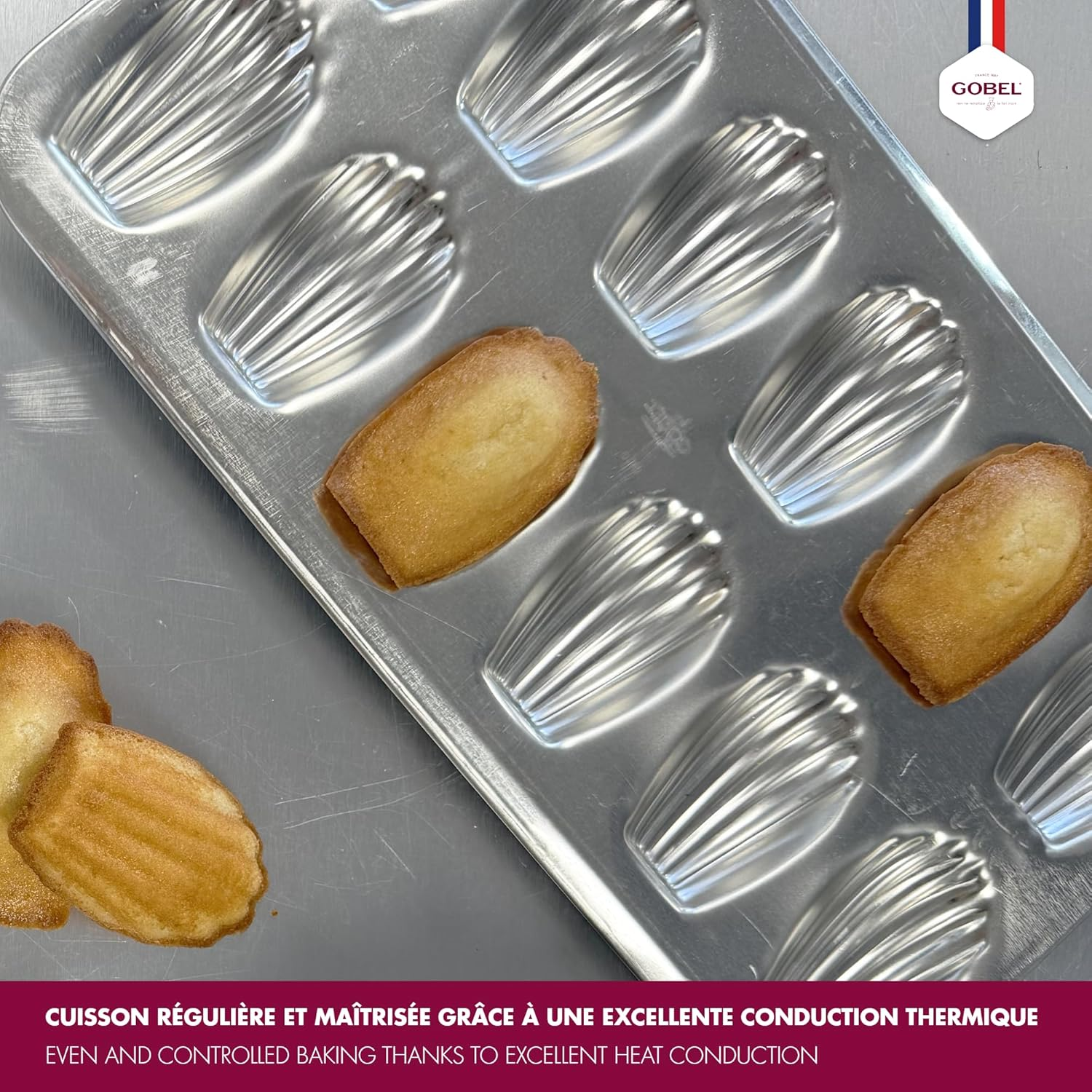 Gobel 2499 12 Count Heavy Tinned Steel Madeleine Sheet Pan, Made in France Silver 15.5 X 7.875 Inch, Tin image number 5