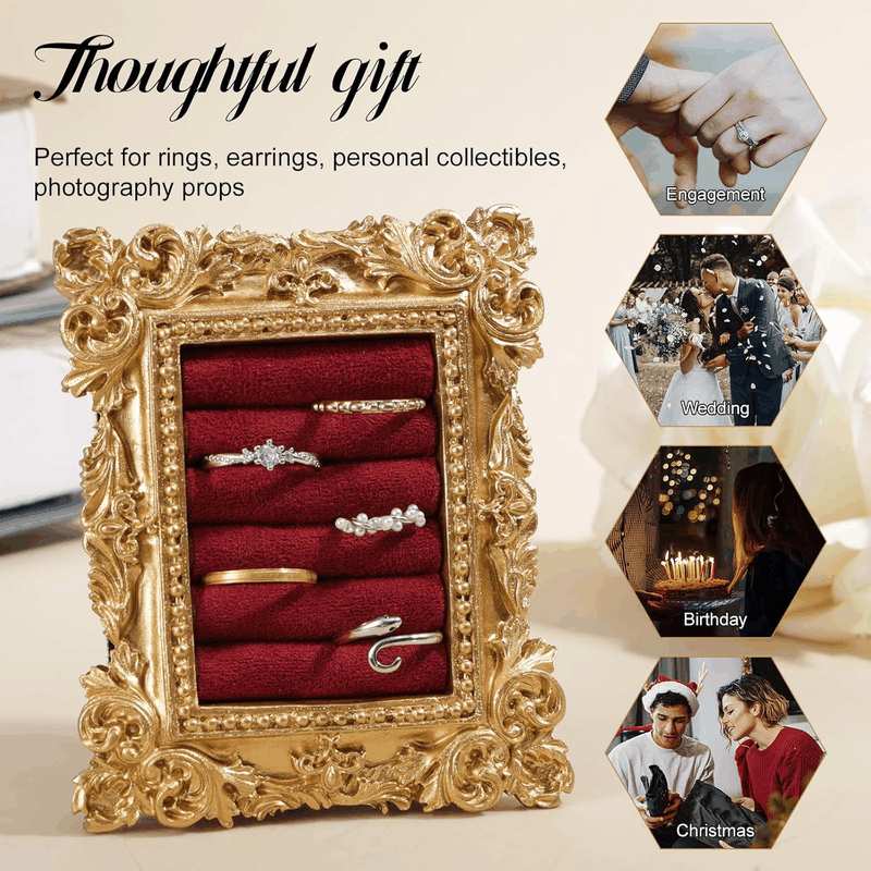Vintage Ring Display Stand, Baroque Ring Holder Earring Display Tray Jewelry Organizer Birthday Engagement Wedding Decoration for Women (Wine Red) image number 6